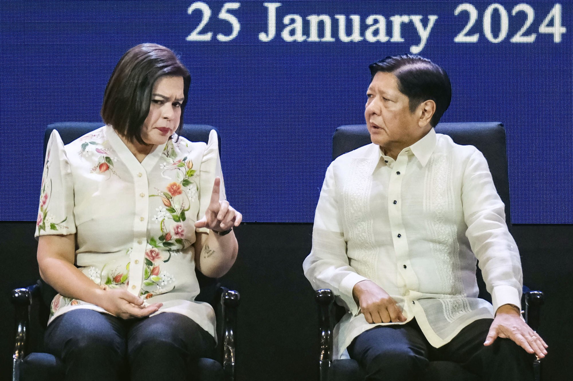 President Ferdinand Marcos Jnr and Vice-President Sara Duterte-Carpio during an event in Manila in January 2024. The former allies have now become open rivals. Kyodo President Ferdinand Marcos Jnr and Vice-President Sara Duterte-Carpio during an event in Manila in January 2024. The former allies have now become open rivals. Kyodo