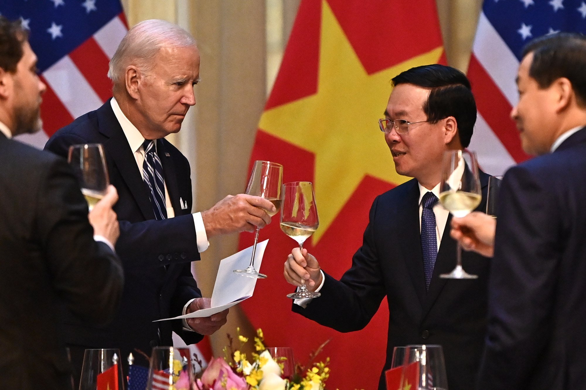 US President Joe Biden proposes a toast with Vietnam’s President Vo Van Thuong at the Presidential Palace in Hanoi in September 2023. Photo: EPA-EFE US President Joe Biden proposes a toast with Vietnam’s President Vo Van Thuong at the Presidential Palace in Hanoi in September 2023. Photo: EPA-EFE