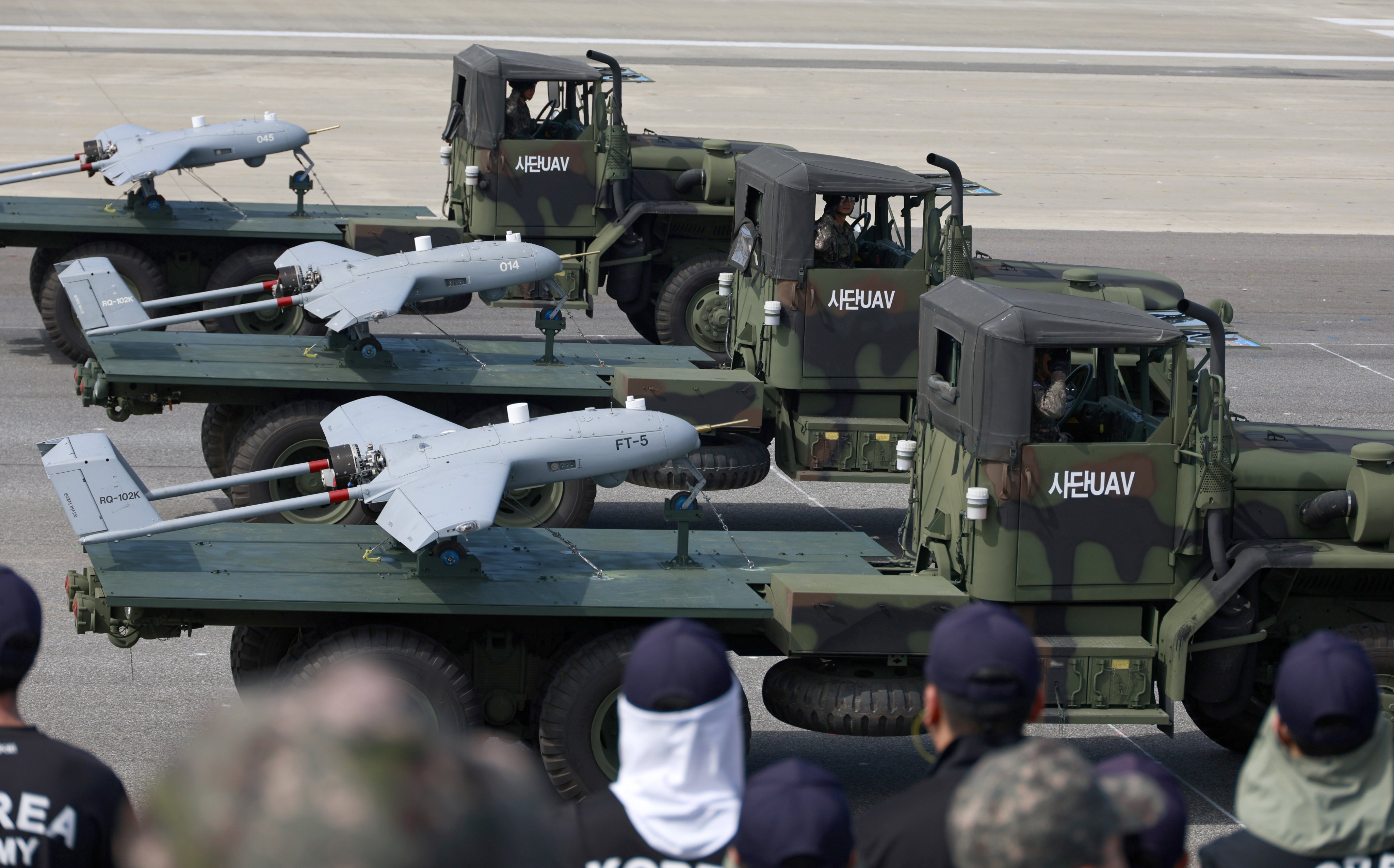 South Korean unmanned aerial vehicles on display during a media preview for the 76th Armed Forces Day at Seoul Airport in Seongnam, Gyeonggi province, on September 25, 2024. Photo: EPA-EFE