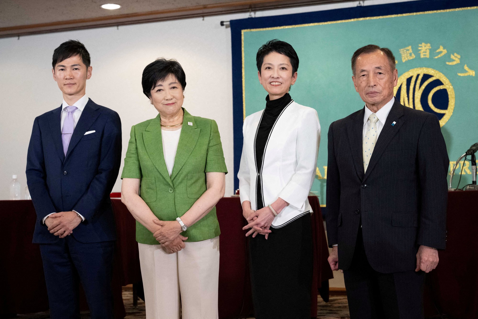 Toshio Tamogami (right) with other candidates for the Tokyo gubernatorial election in June 2024. He performed worse during last year’s run than his previous attempt in 2014. Photo: Pool via Reuters Toshio Tamogami (right) with other candidates for the Tokyo gubernatorial election in June 2024. He performed worse during last year’s run than his previous attempt in 2014. Photo: Pool via Reuters