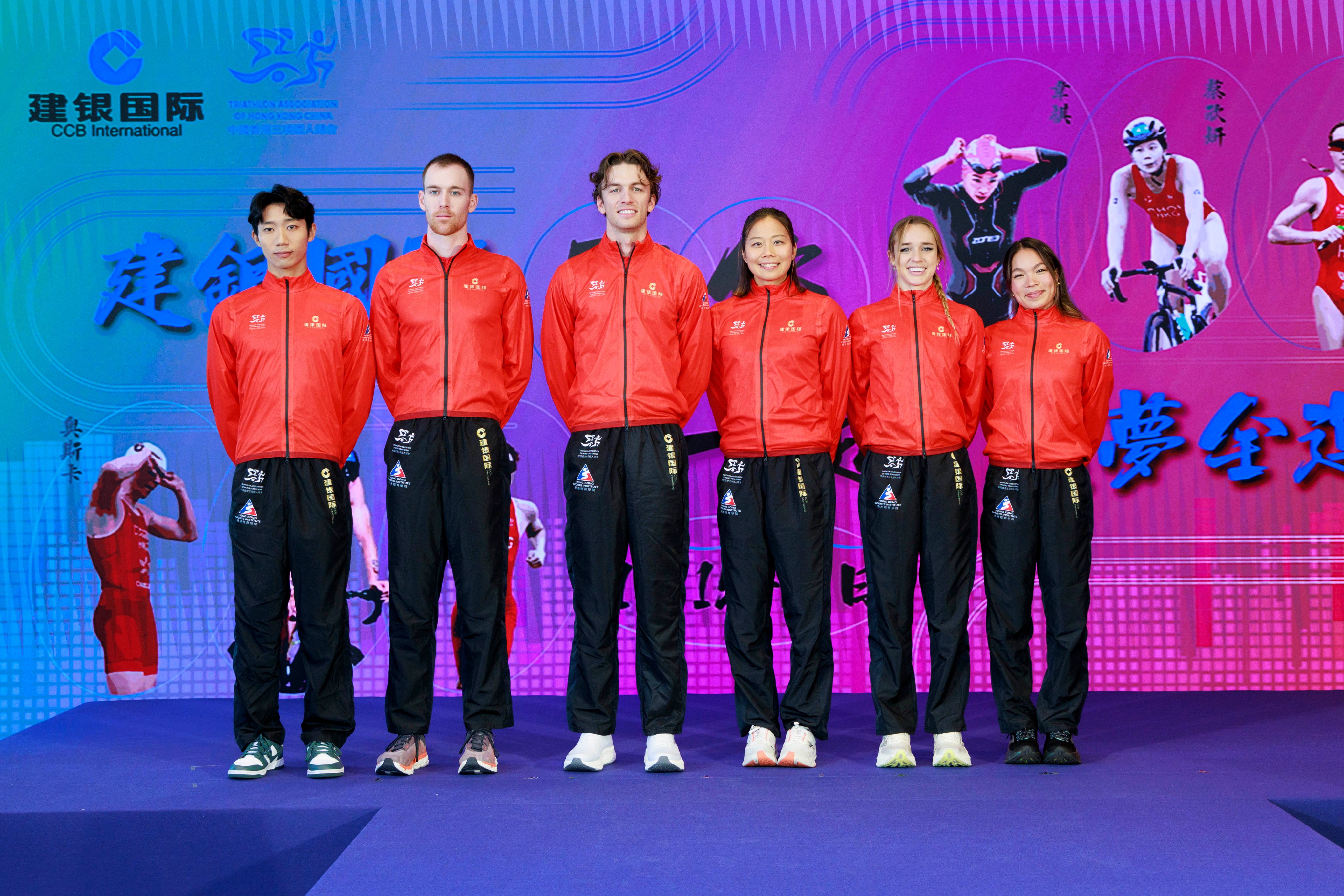 The Hong Kong National Games triathlon squad (from left) Wong Tsz-to, Oscar Coggins, Robin Elg, Hilda Choi, Bailee Brown and Cade Wright. Photo: Handout