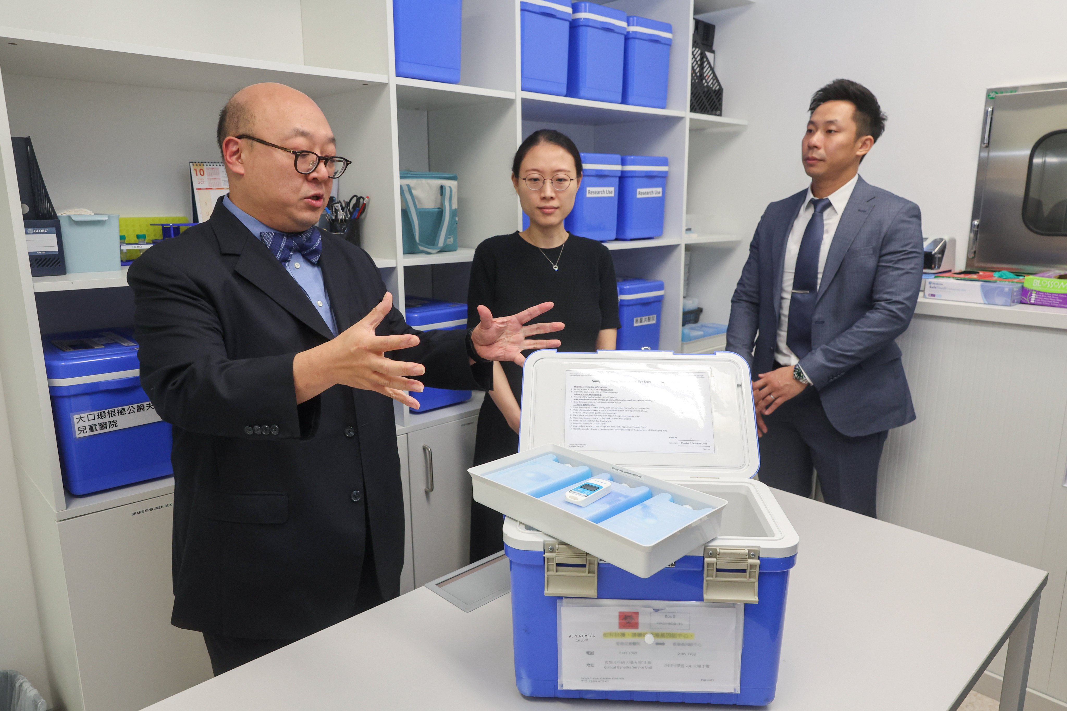 From the left, Brian Chung Hon-yin of the Hong Kong Genome Institute, Dr Becky Ma Ming-yao and Dr Derek Lee Pok-him attend a press conference at the institute on October 31. Photo: Edmond So