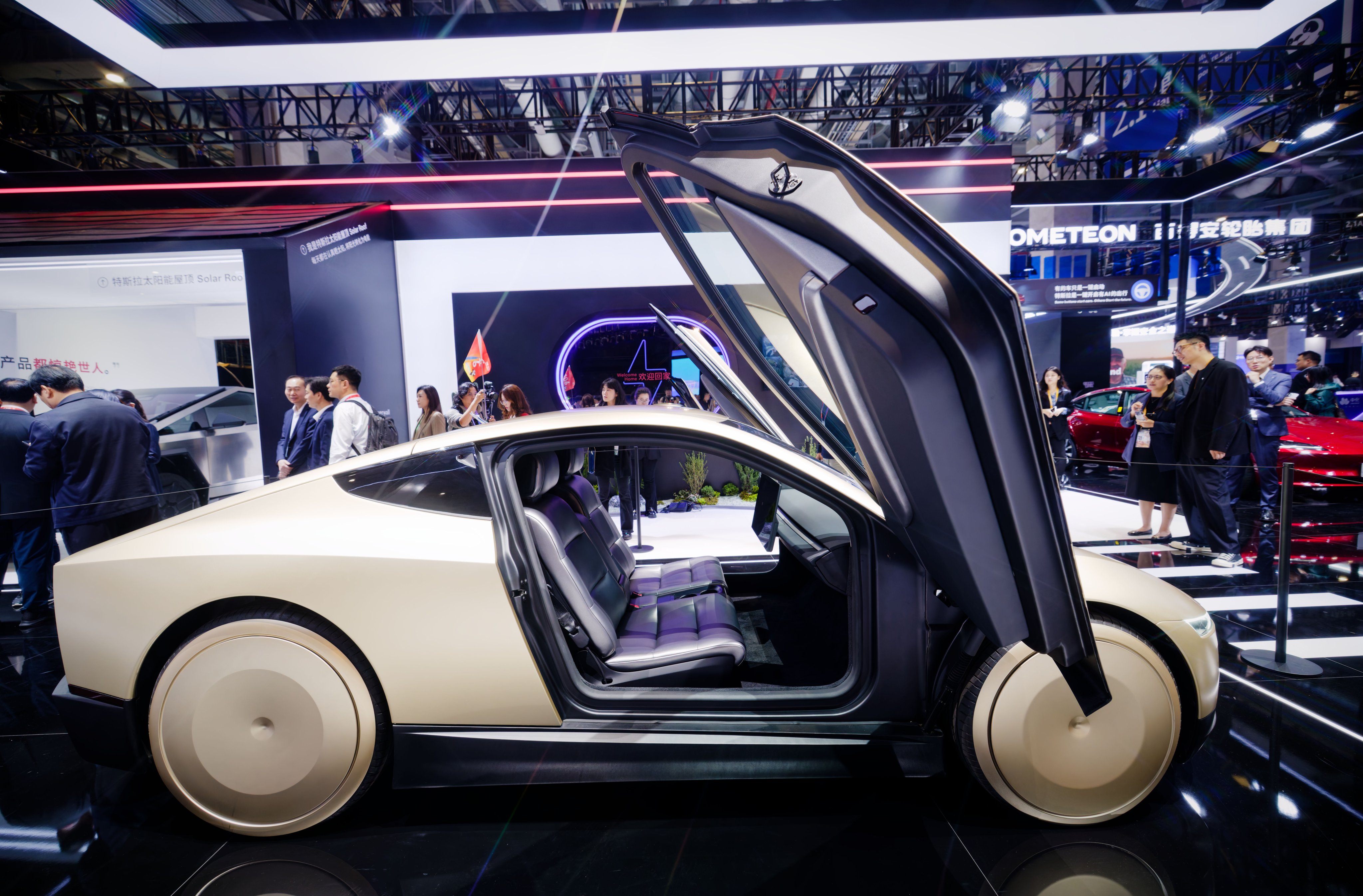 A Tesla Cybercab displayed at the China International Import Expo in Shanghai. Photo: EPA