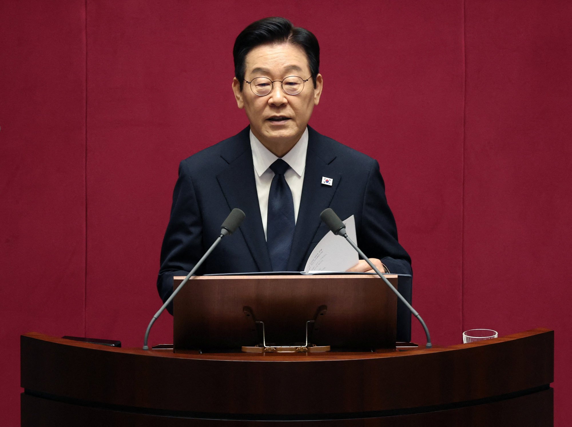 South Korean President Lee Jae-myung speaks at the National Assembly on Tuesday. Officials say Lee “strongly rebuked” the former Korean Red Cross chief for his remarks. Photo: Reuters South Korean President Lee Jae-myung speaks at the National Assembly on Tuesday. Officials say Lee “strongly rebuked” the former Korean Red Cross chief for his remarks. Photo: Reuters