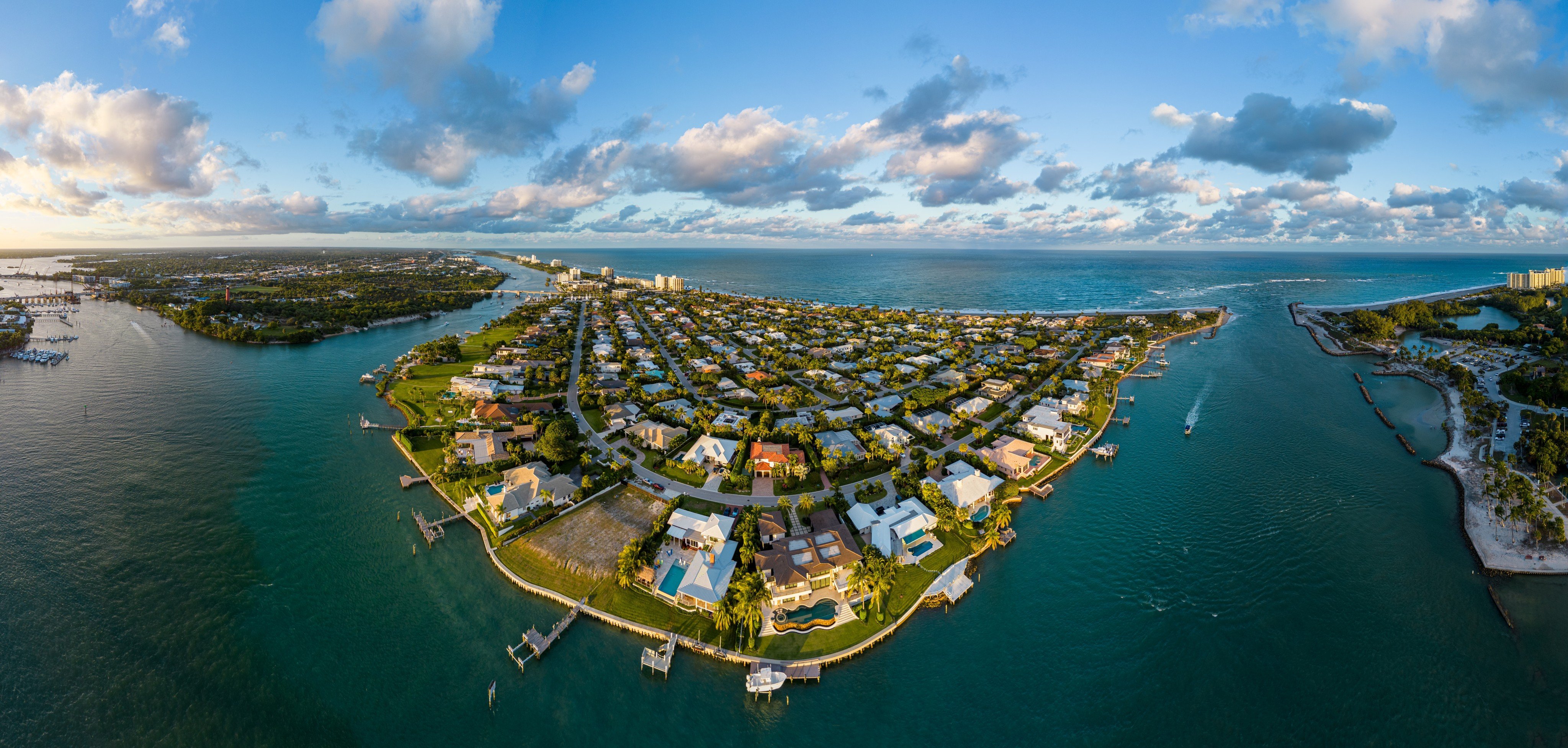 Aerial wide panoramic view of the Jupiter, Florida. coastline. Photo: Shutterstock