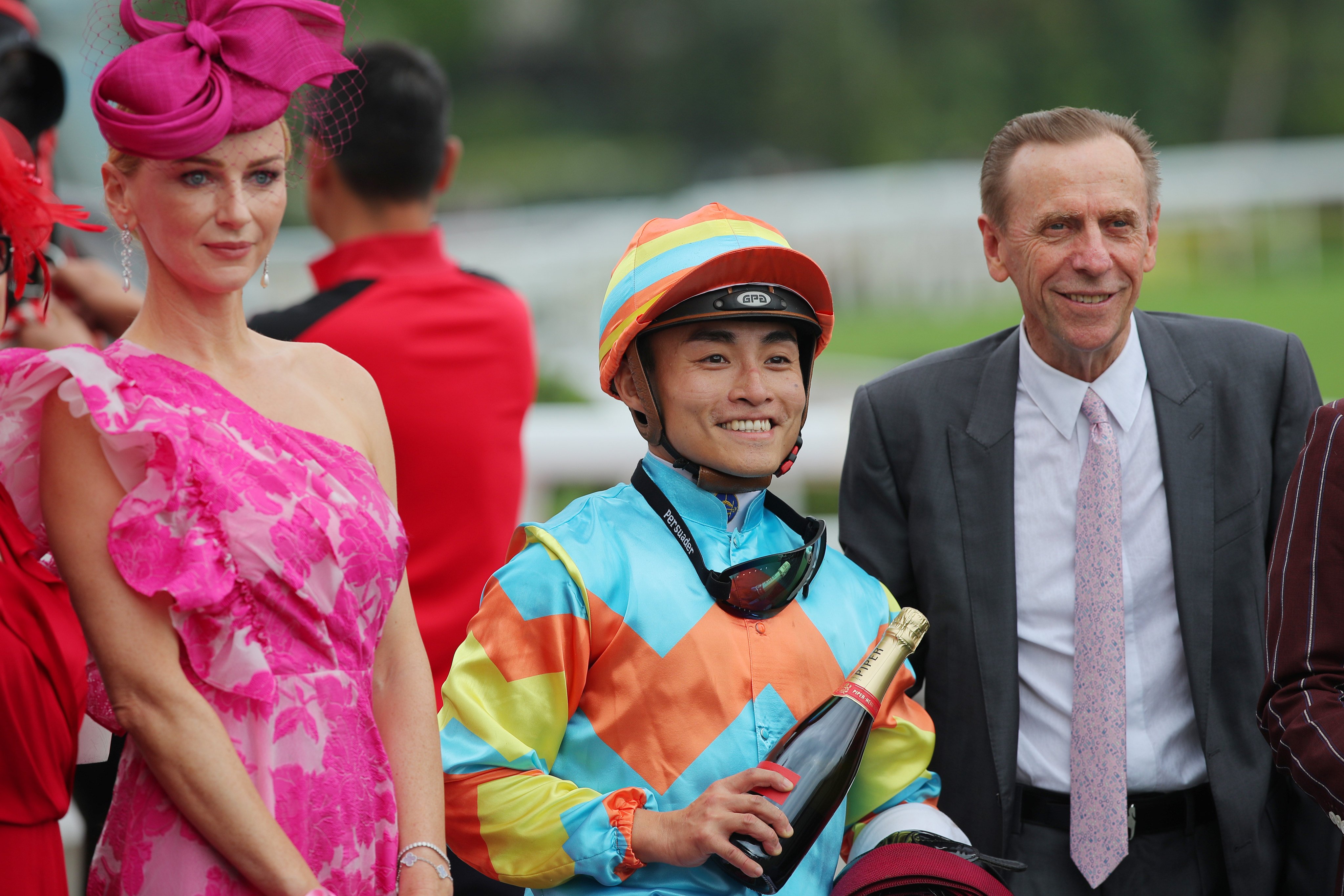 Trainer John Size celebrates Ka Ying Power’s win with jockey Keith Yeung. Photos: Kenneth Chan