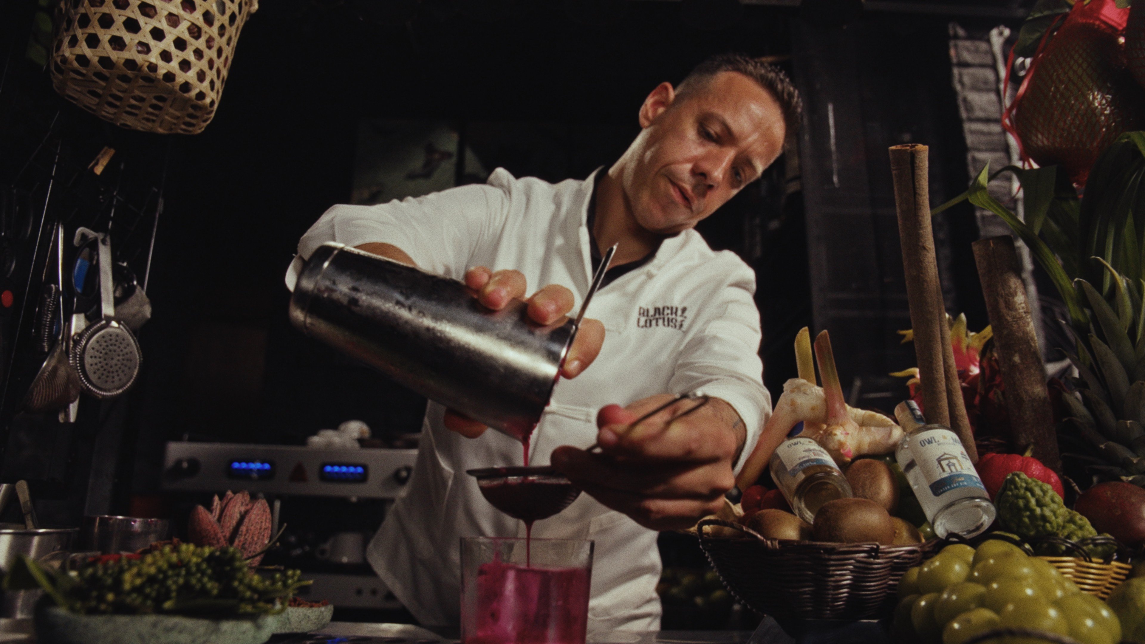 Santos’ cocktail creation, which he calls Dragon Spiced, includes juice from red dragonfruit to visually convey the vibrancy of Macau.