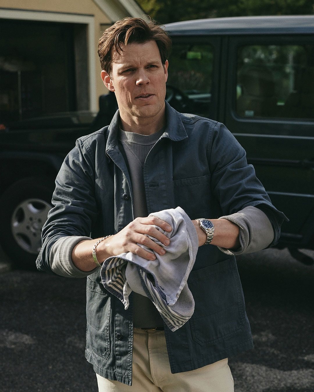 Jake Lacy wearing Rivay – he’s currently starring in All Her Fault. Photo: @rivaynyc/Instagram