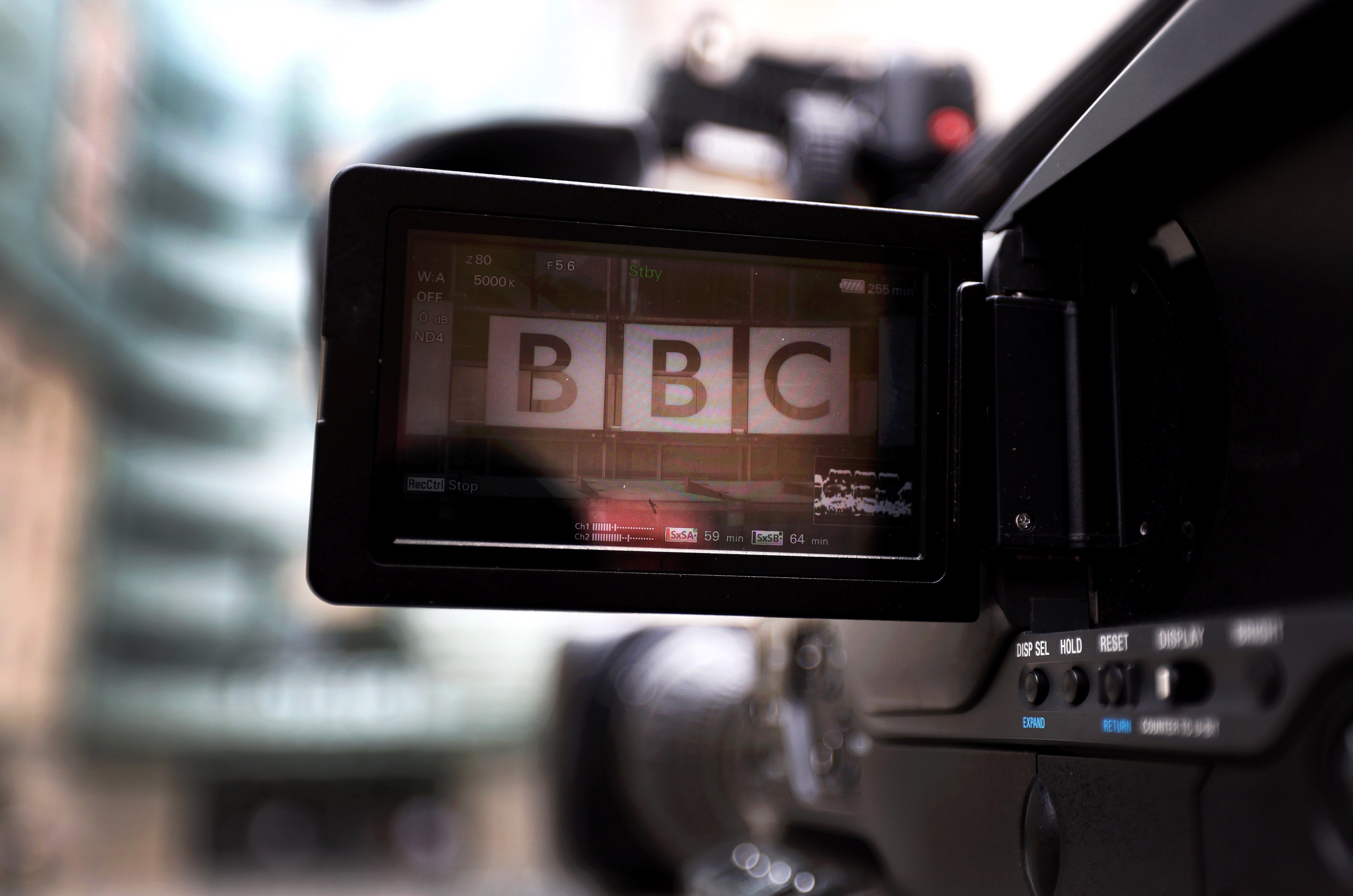 A television camera focused on the BBC headquarters in London. Photo: EPA