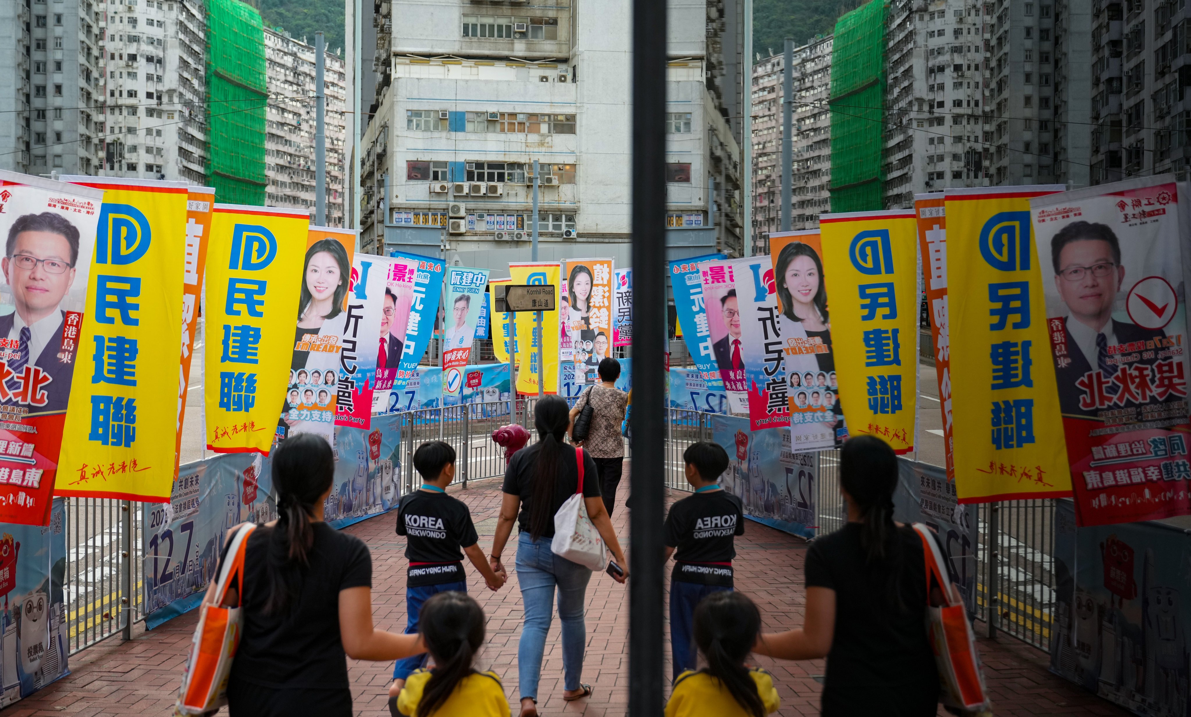 Banners for election candidates along King’s Road in Tai Koo. Photo: Sam Tsang