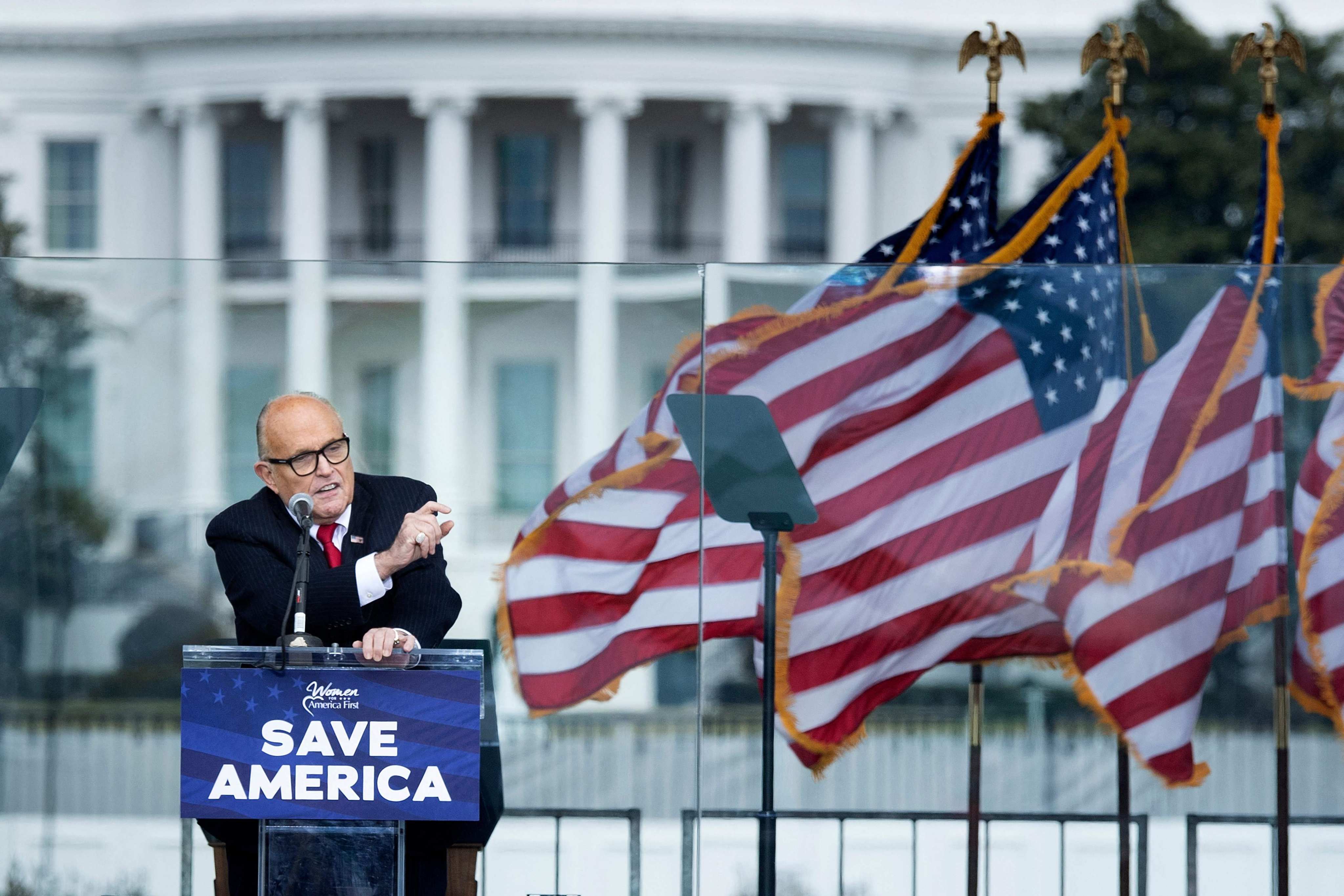 US President Donald Trump’s personal lawyer Rudy Giuliani speaks to supporters near the White House on January 6, 2021. Photo: AFP