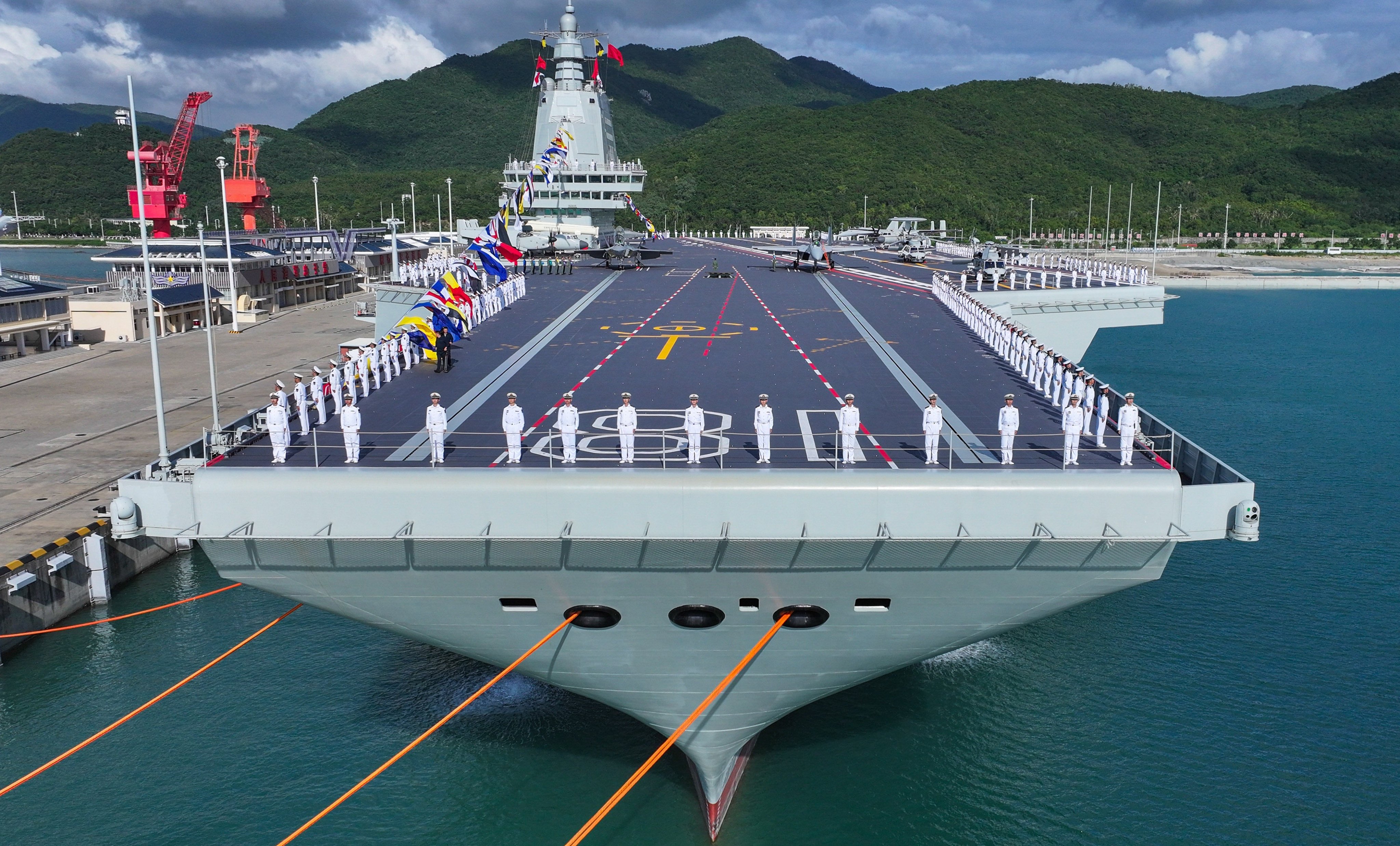 China’s third and most advanced aircraft carrier, the Fujian, was commissioned on Wednesday at a port in Sanya, Hainan province. Photo: Xinhua