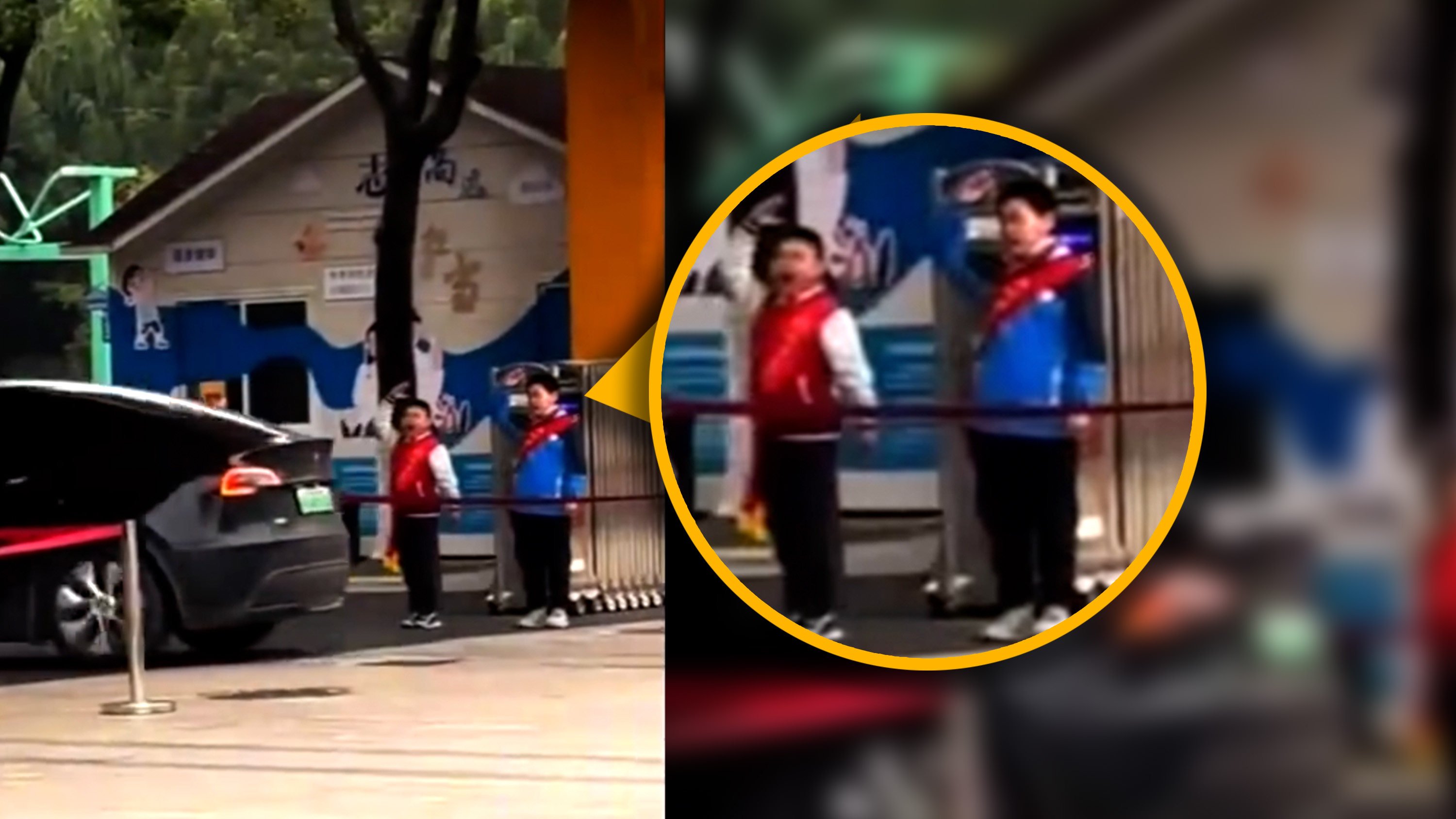 A primary school in China has caused outrage by making pupils salute teachers’ cars when they arrive in the morning. Photo: Douyin