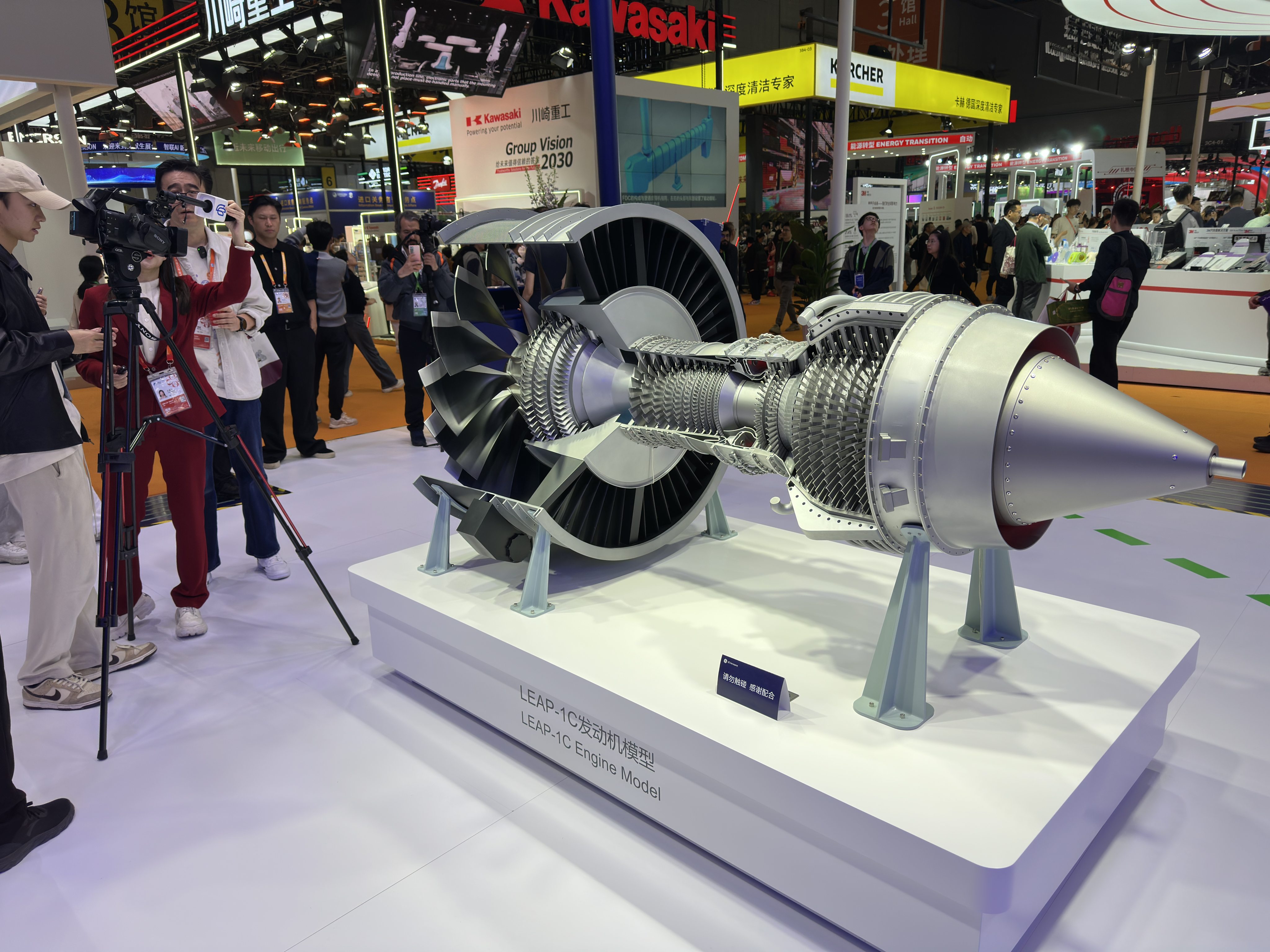 A model of GE Aerospace’s Leap-1C engine, which is used exclusively to power China’s home-grown Comac C919 aircraft, is displayed at last week’s China International Import Expo in Shanghai. Photo: Frank Chen