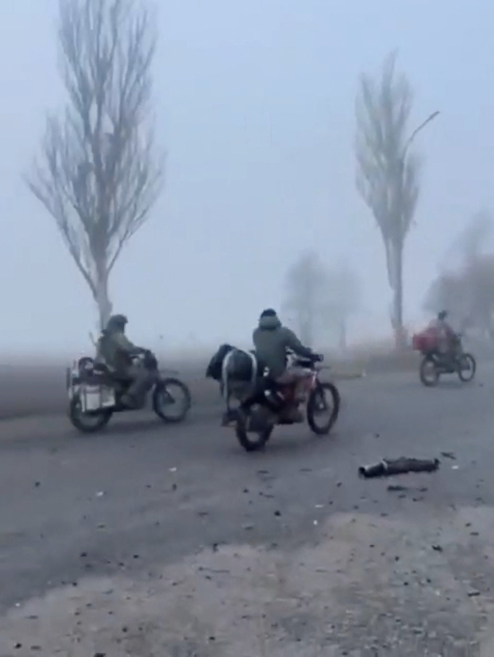 Russian soldiers on motorcycles enter the embattled town of Pokrovsk, Ukraine. Photo: Social media via Reuters
