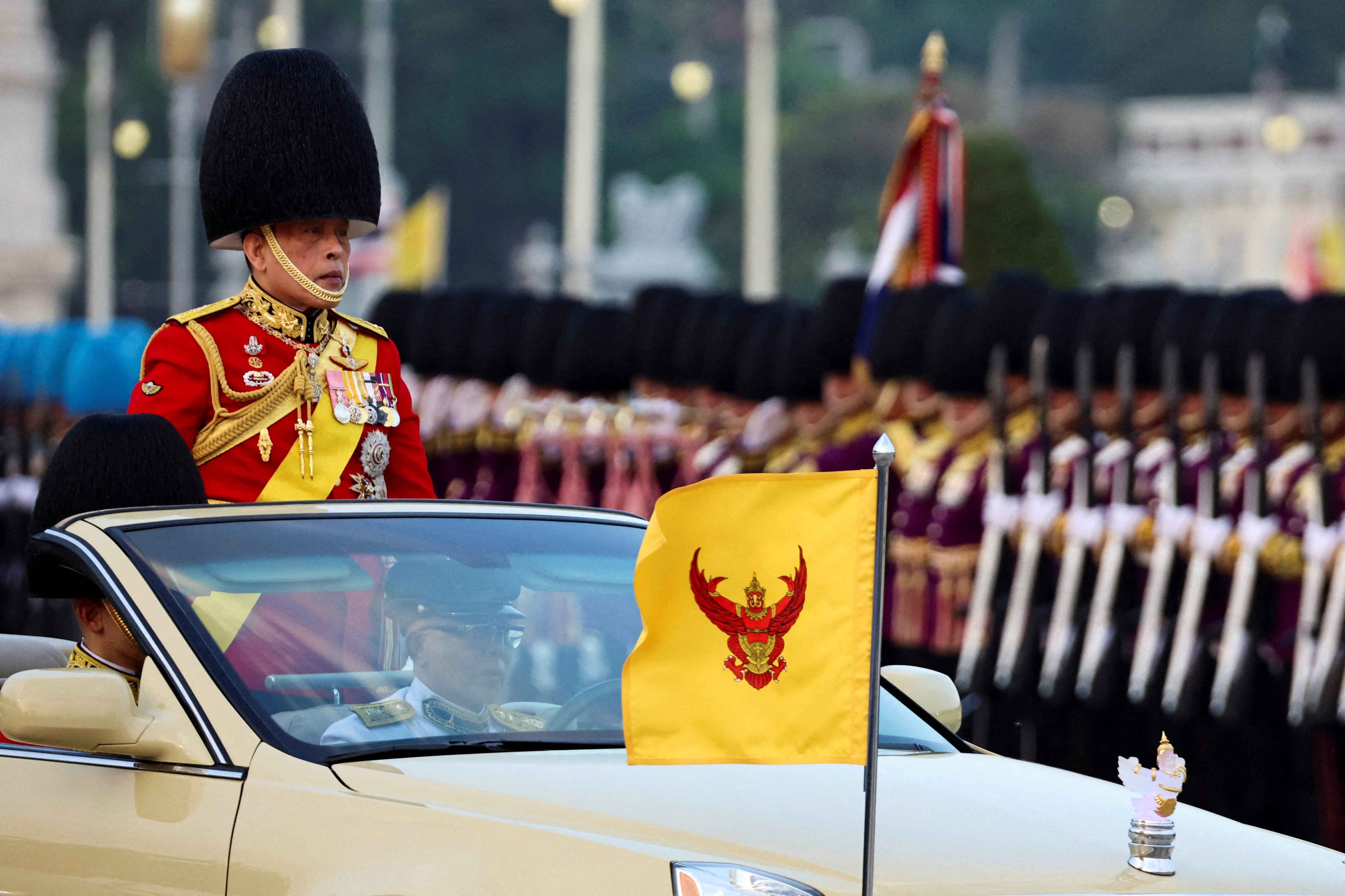 King Maha Vajiralongkorn reviews the guard of honour during a trooping of the colours ceremony to mark his 72nd birthday in Bangkok, Thailand, on December 3, 2024. Photo: Reuters