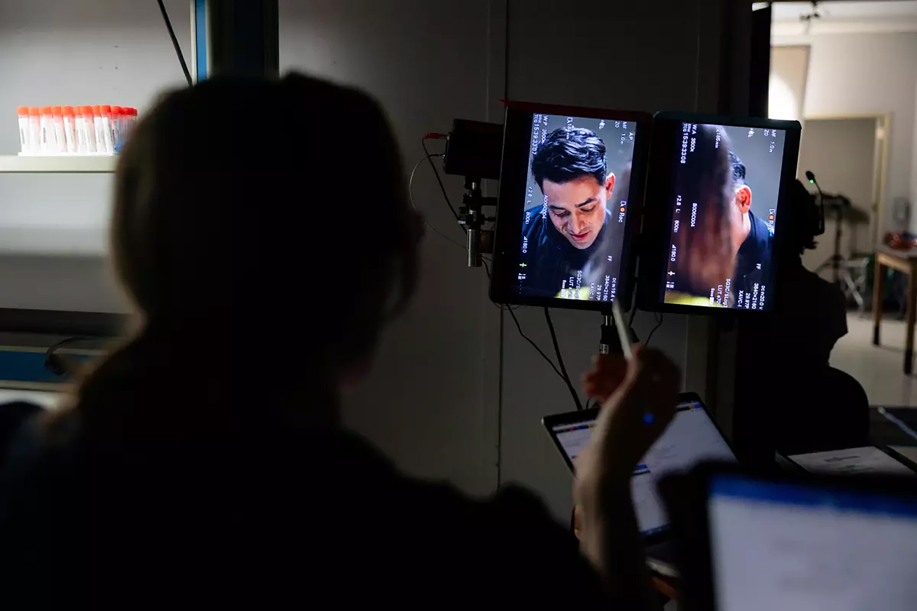 A crew member watches a screen during the filming of a micro drama in Burbank, California. The emerging format is cheaper to produce than traditional dramas and movies, and is beginning to attract investment from big players. Photo: Los Angeles Times/TNS