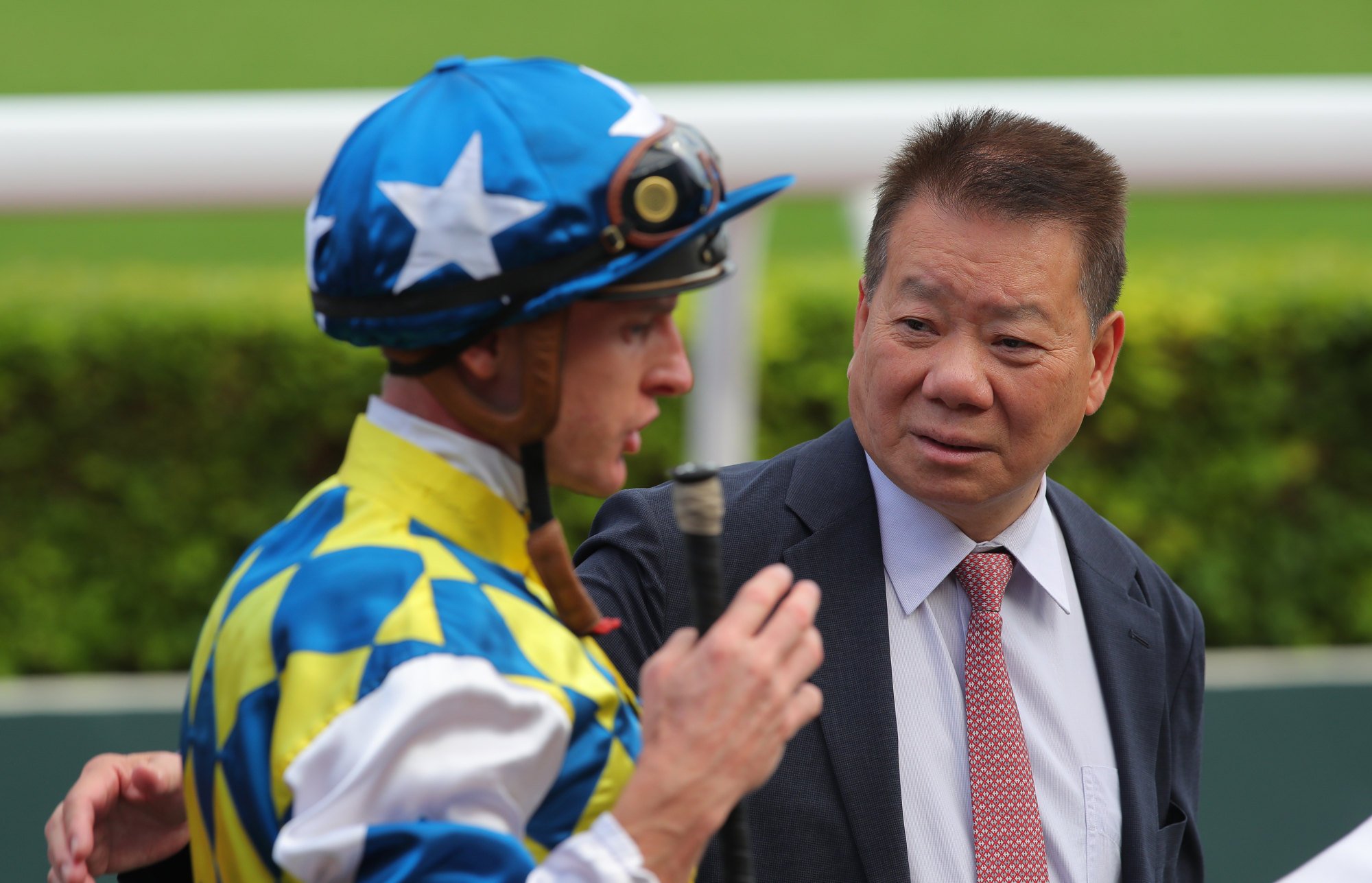 Jockey Zac Purton and trainer Manfred Man after Patch Of Stars’ latest success.