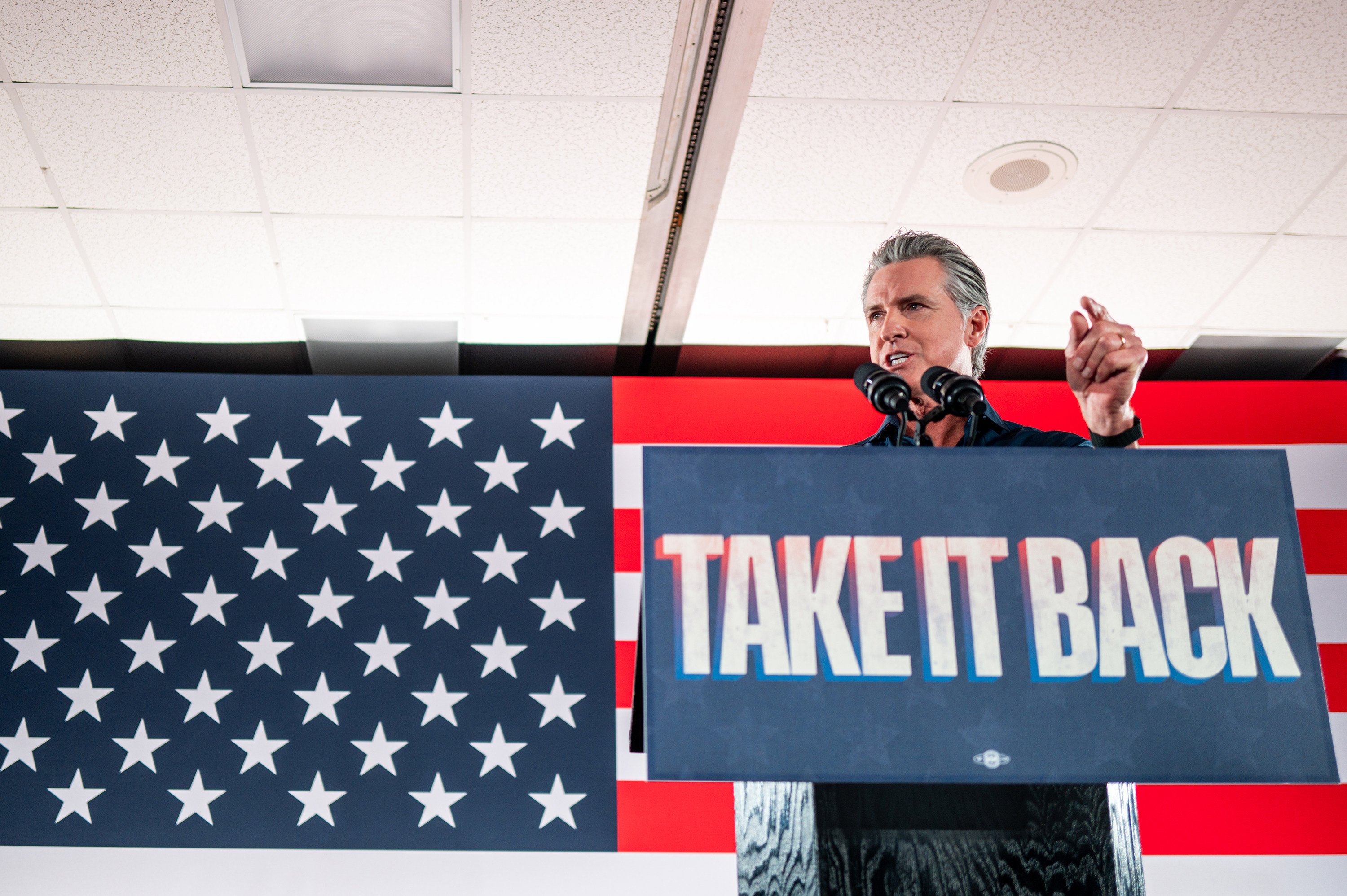 California Governor Gavin Newsom speaks at a rally in Houston on November 8. Photo: TNS