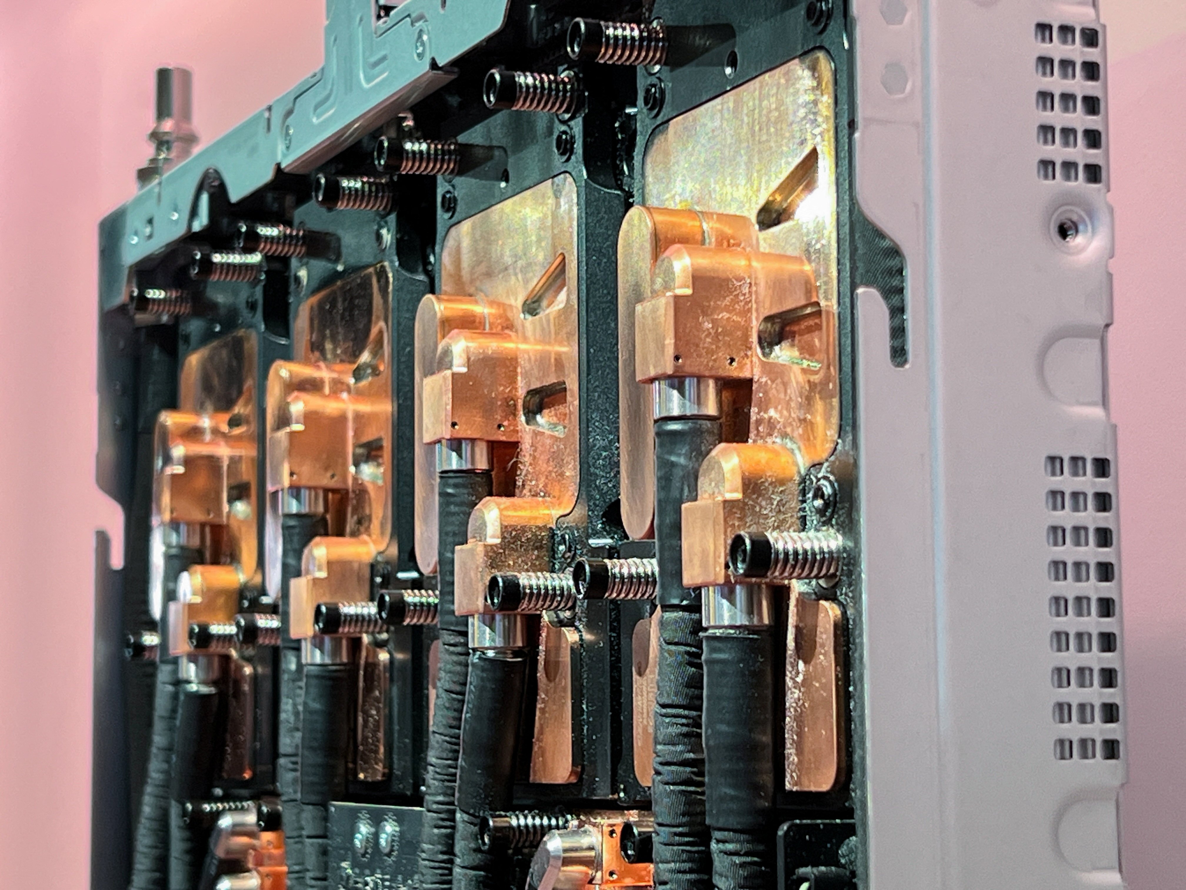 Data centre servers and components containing the newest AI chips from Nvidia are displayed at the company’s GTC software developer conference in San Jose, California on March 19. Photo: Reuters