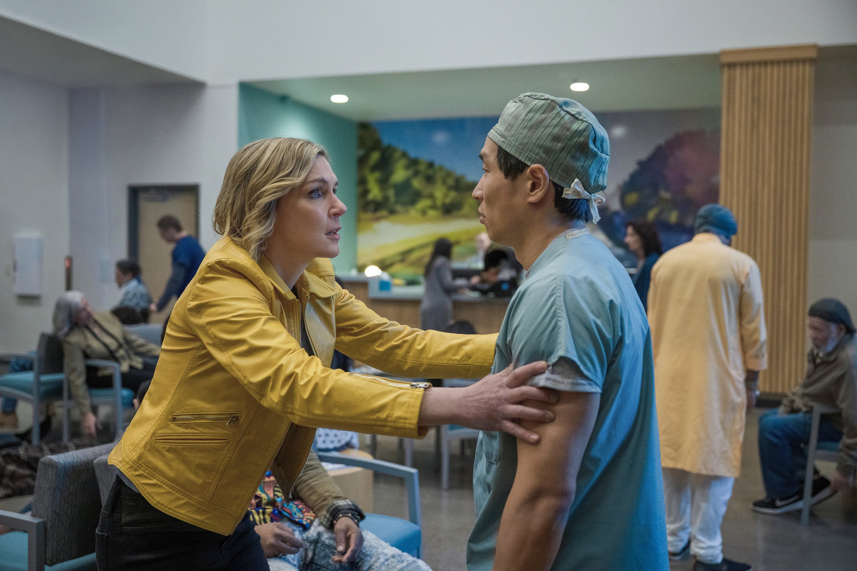 Rhea Seehorn (left) in a still from AppleTV+‘s Pluribus. Seehorn stars as Carol Sturka, one of the only humans not to have “joined” the majority who share the same memories, skills and proclivity for kindness. Photo: Apple TV/TNS