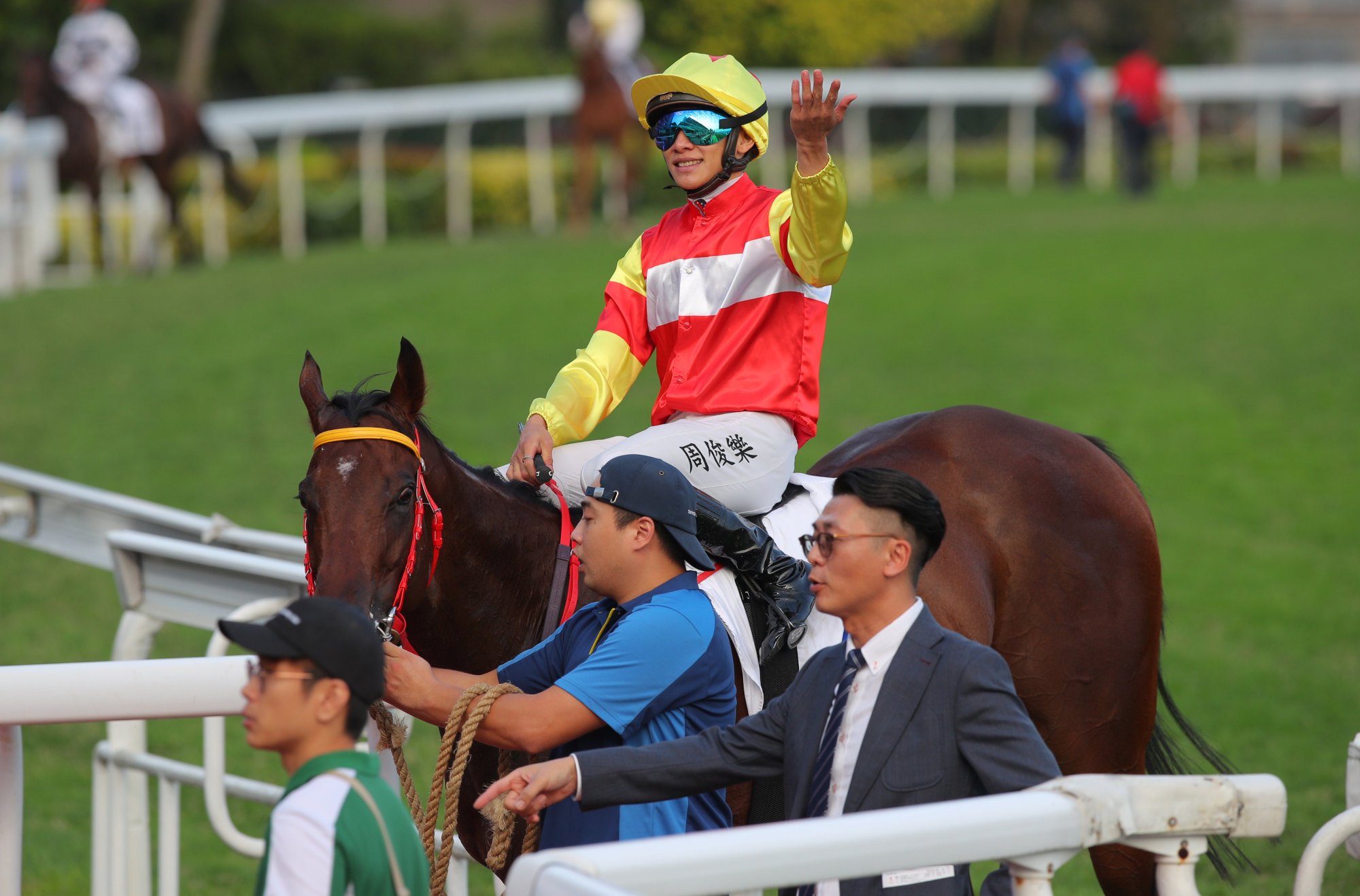 Jerry Chau shows his confusion when returning from the track aboard Emblazon.