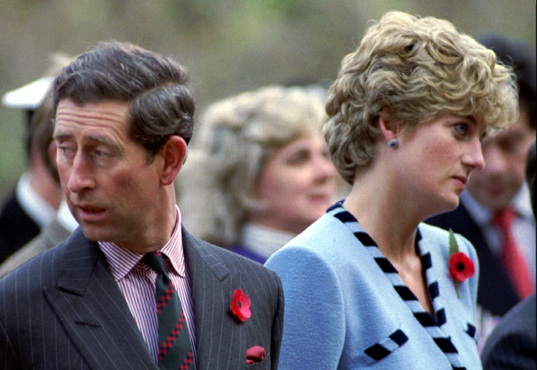 Princess Diana and Prince Charles look in different directions during a service held to commemorate the 59 British soldiers killed in action during the Korean War. Photo: Reuters