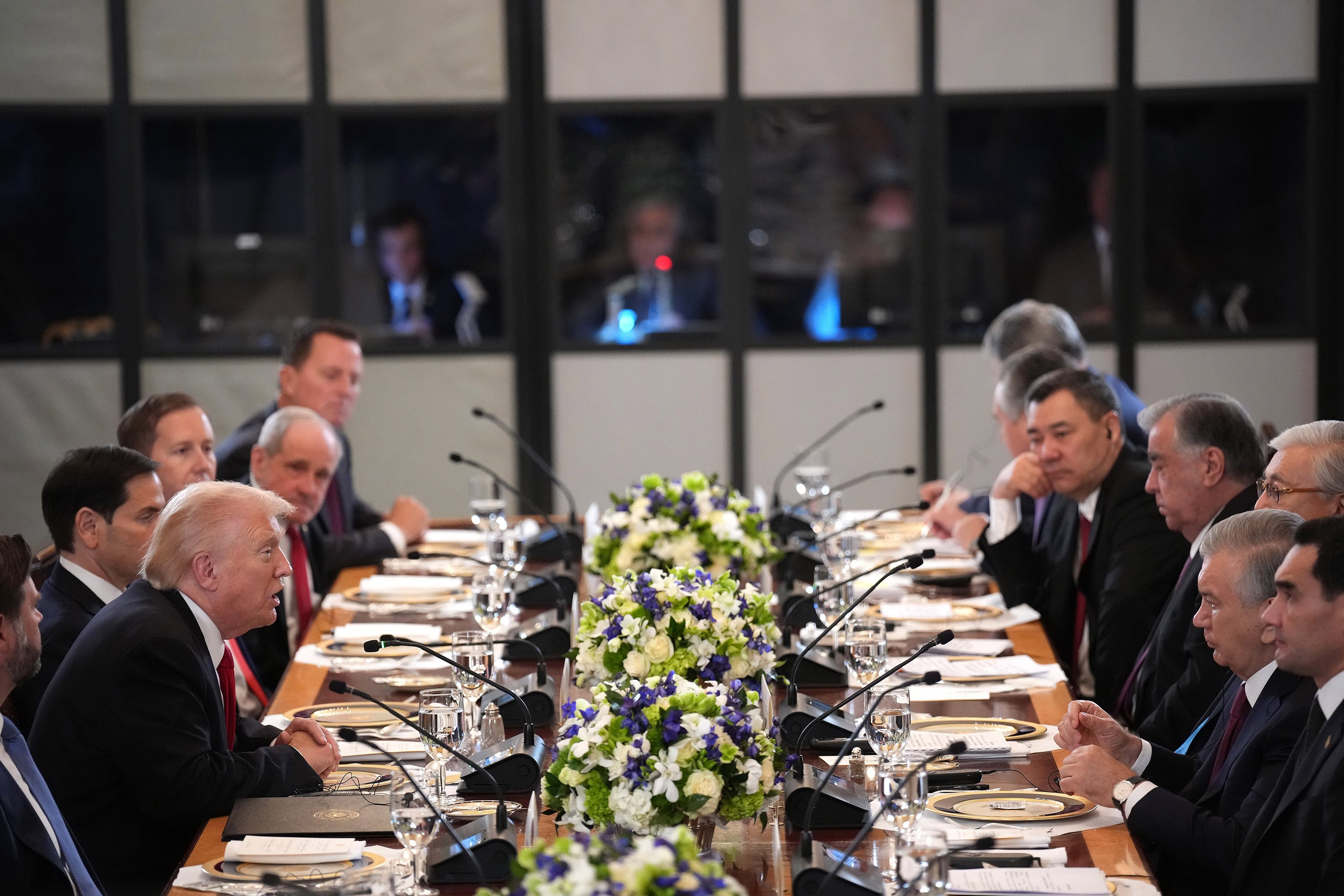 US President Donald Trump delivers remarks during a dinner with leaders of Central Asian countries in the East Room of the White House on November 6. Photo: Getty Images/TNS