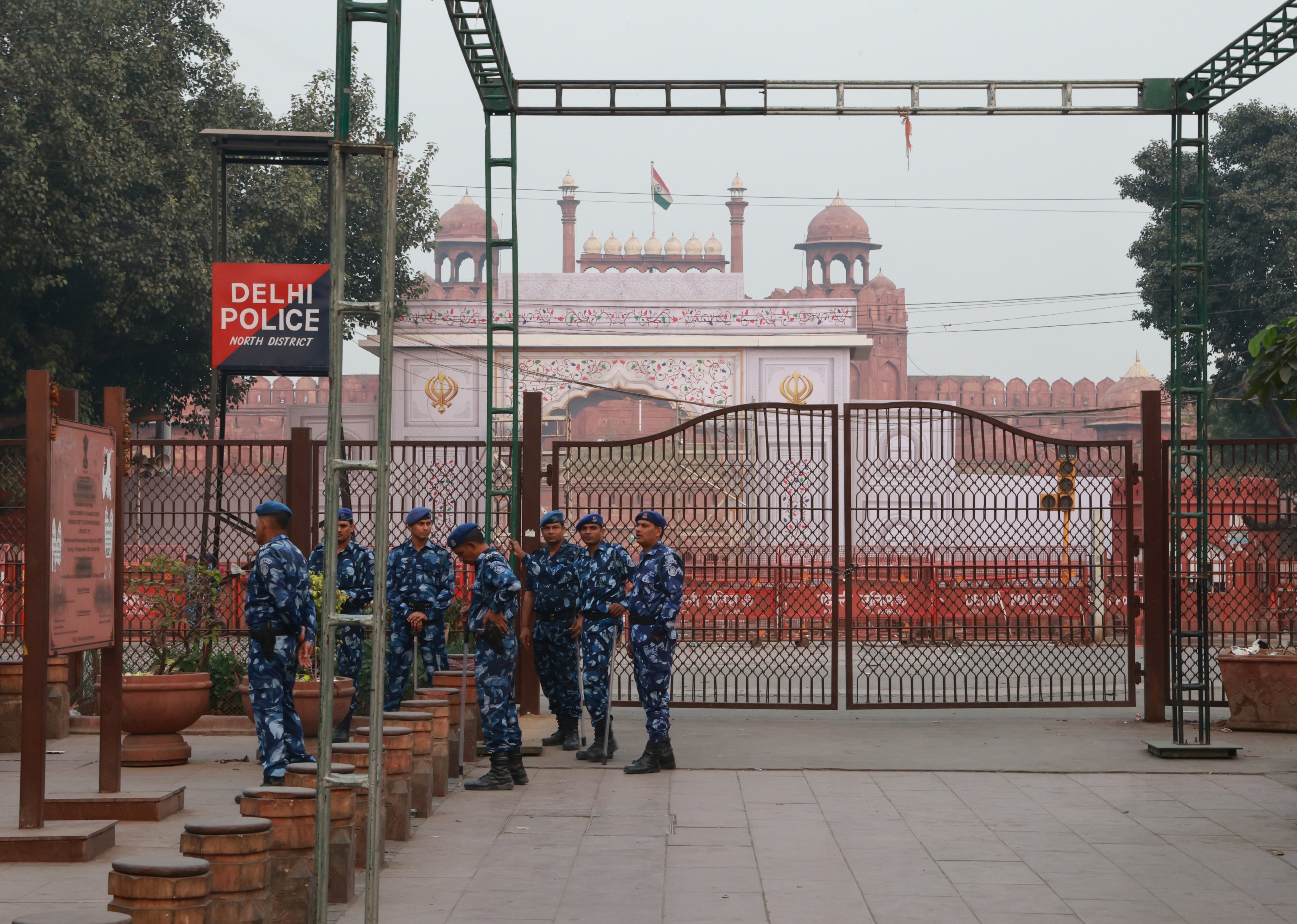 Indian security staff near the site of a blast at Red Fort in New Delhi, India on Wednesday. On Sunday, India’s anti-terror investigating agency said a man from Indian-controlled Kashmir had been arrested on suspicion of conspiring with a suicide bomber to carry out the explosion. Photo: EPA