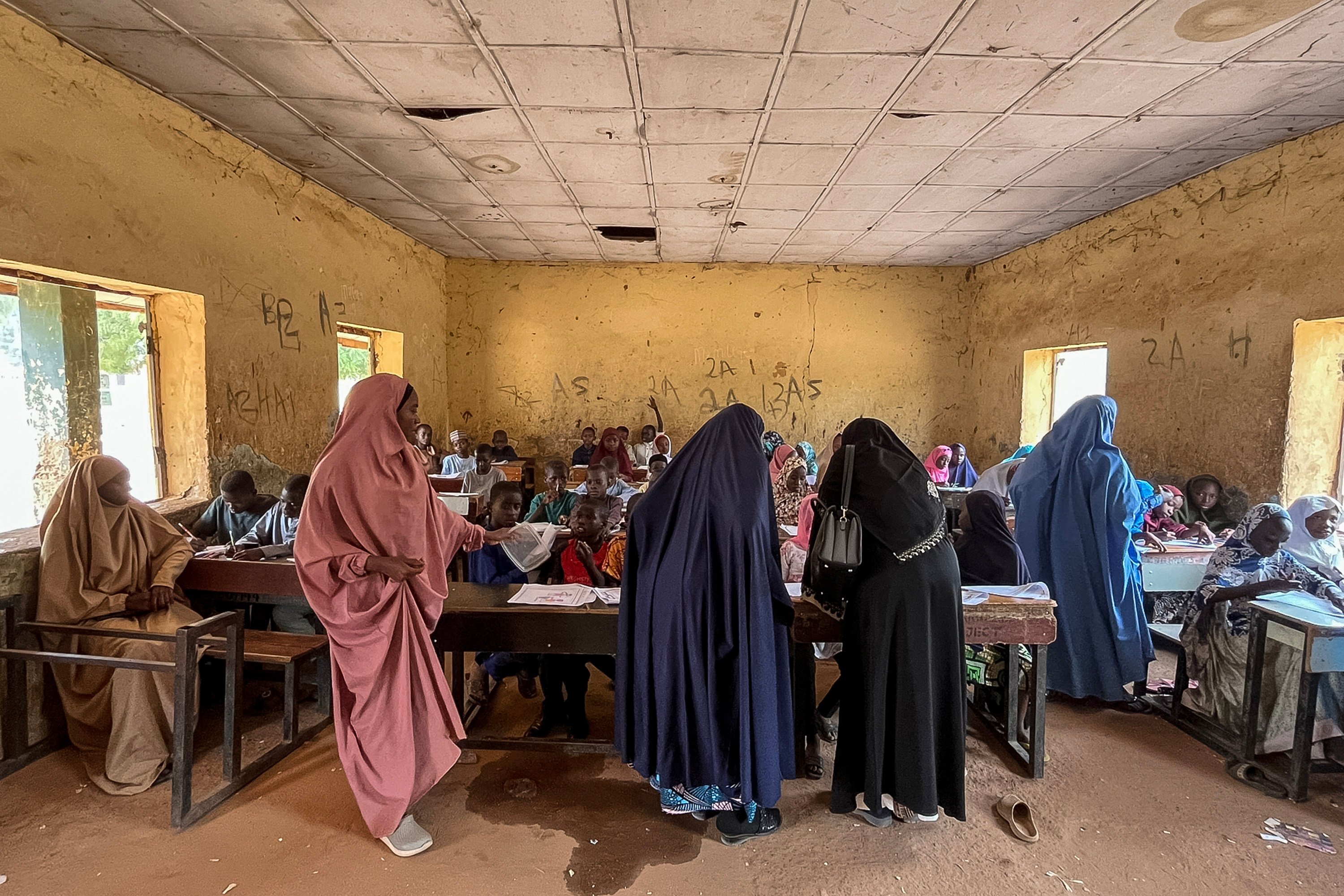 Students stand in a classroom in Argungu, Kebbi State, in northern Nigeria in April. Photo: AFP