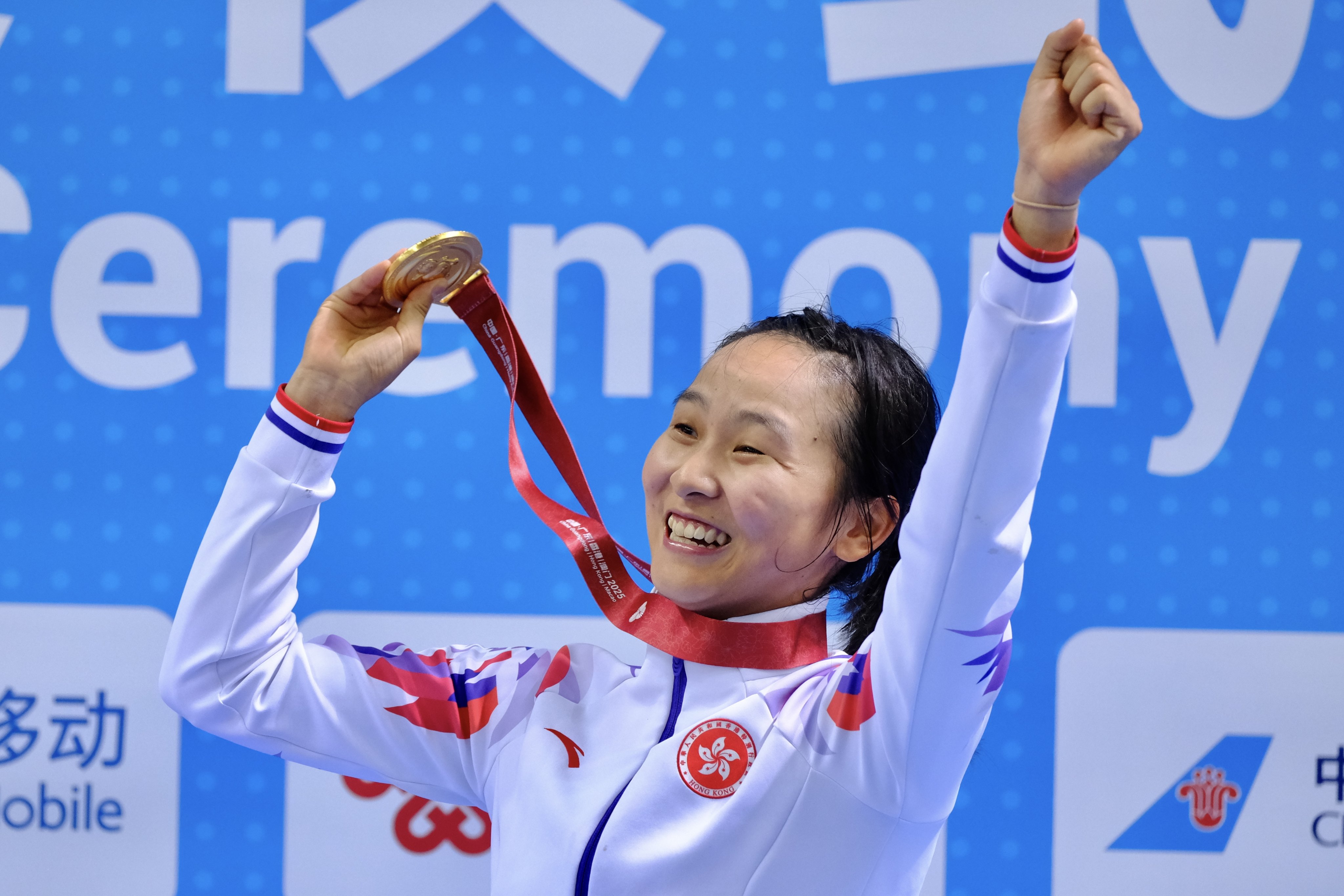 Hong Kong’s Ceci Lee celebrates with her third gold medal. Photo: Karma Lo