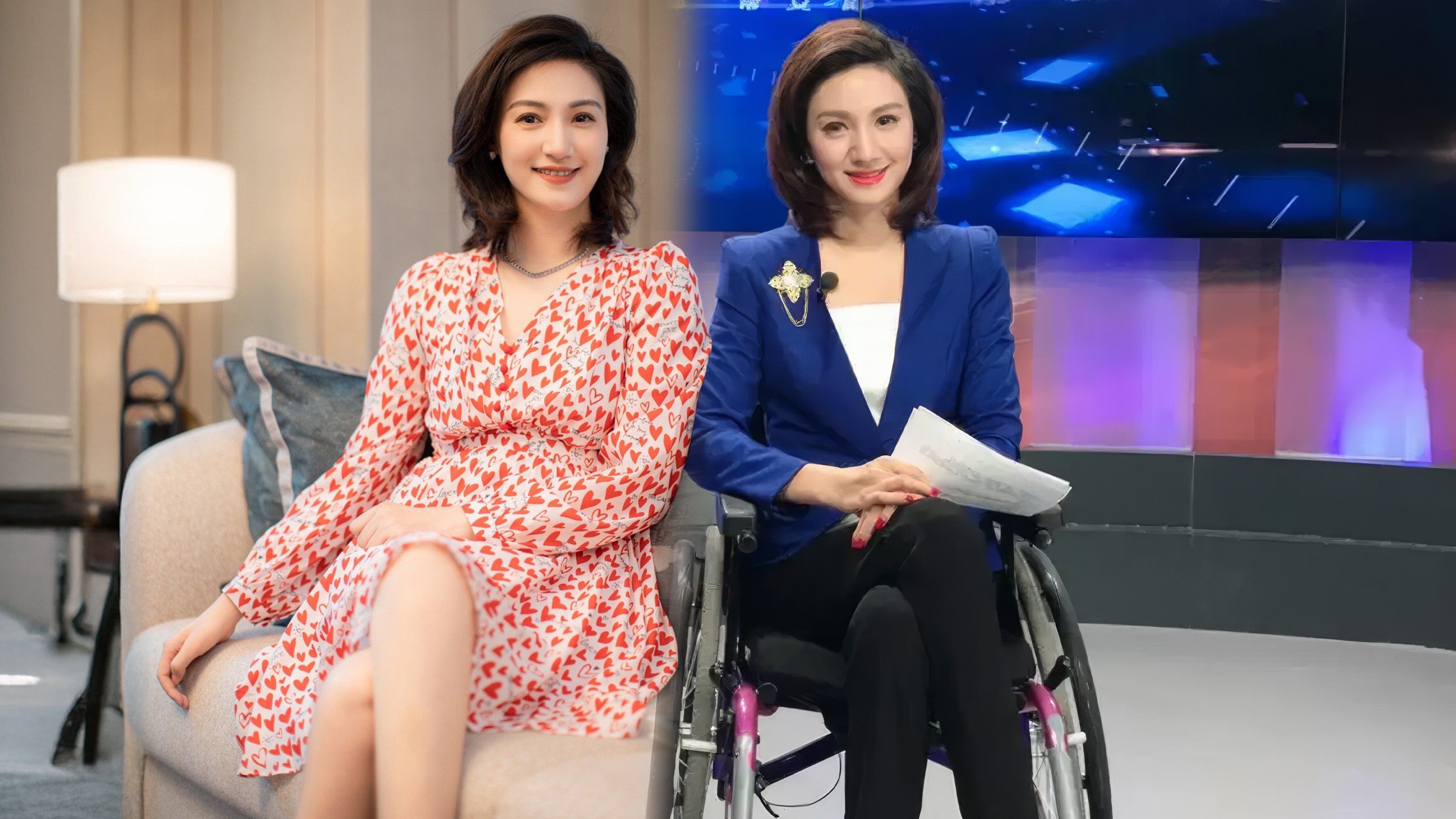 Chinese television host Liang Yi became the country’s first wheelchair using anchor after a spinal cord injury left her paralysed. Photo: SCMP composite/Weibo/Sohu