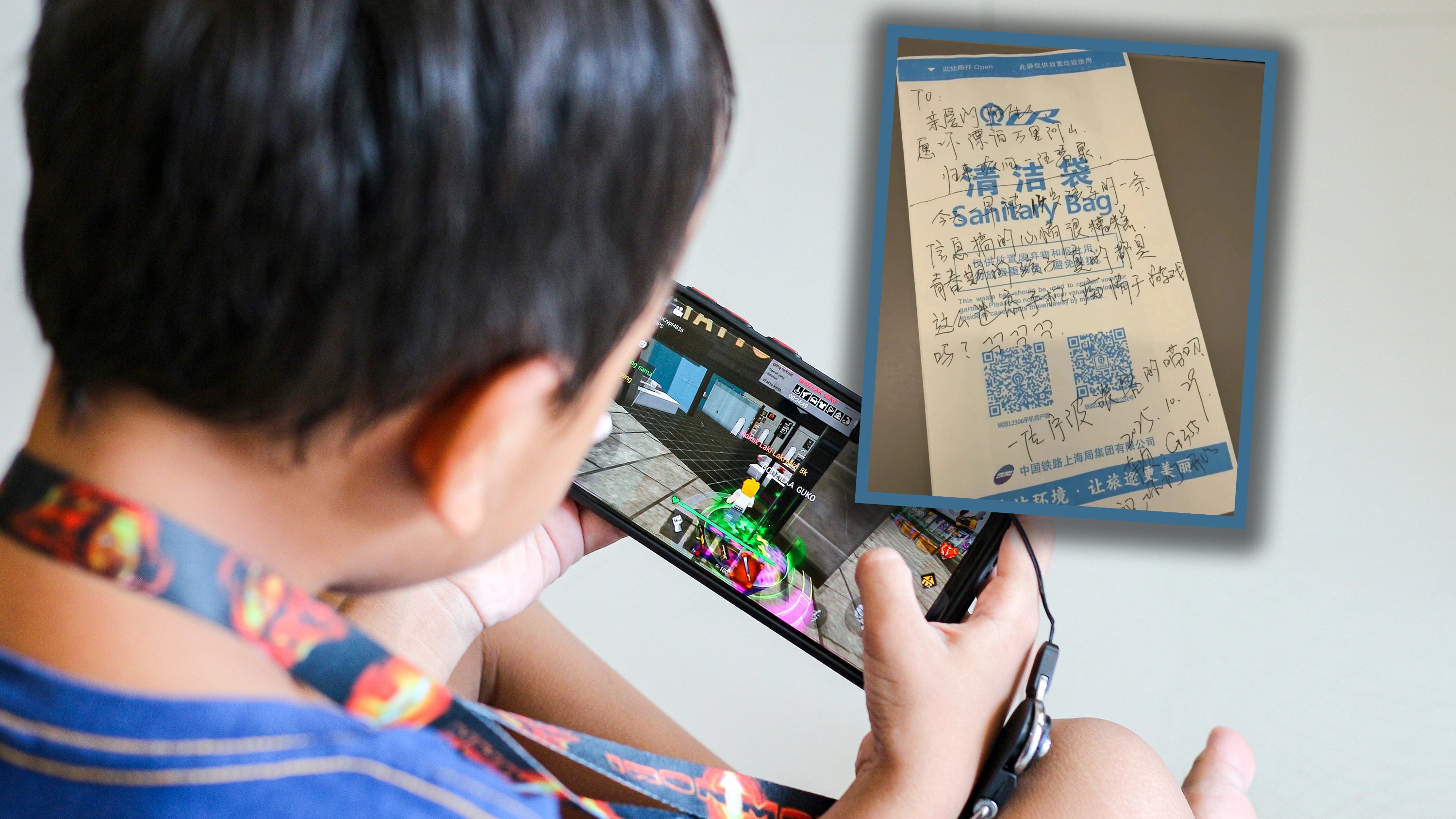 A message from a mother, scribbled on a paper trash bag aboard a high-speed train in China, asking for help for her child’s e-device addiction, prompted an outpouring of support online. Photo: Shutterstock/Weibo