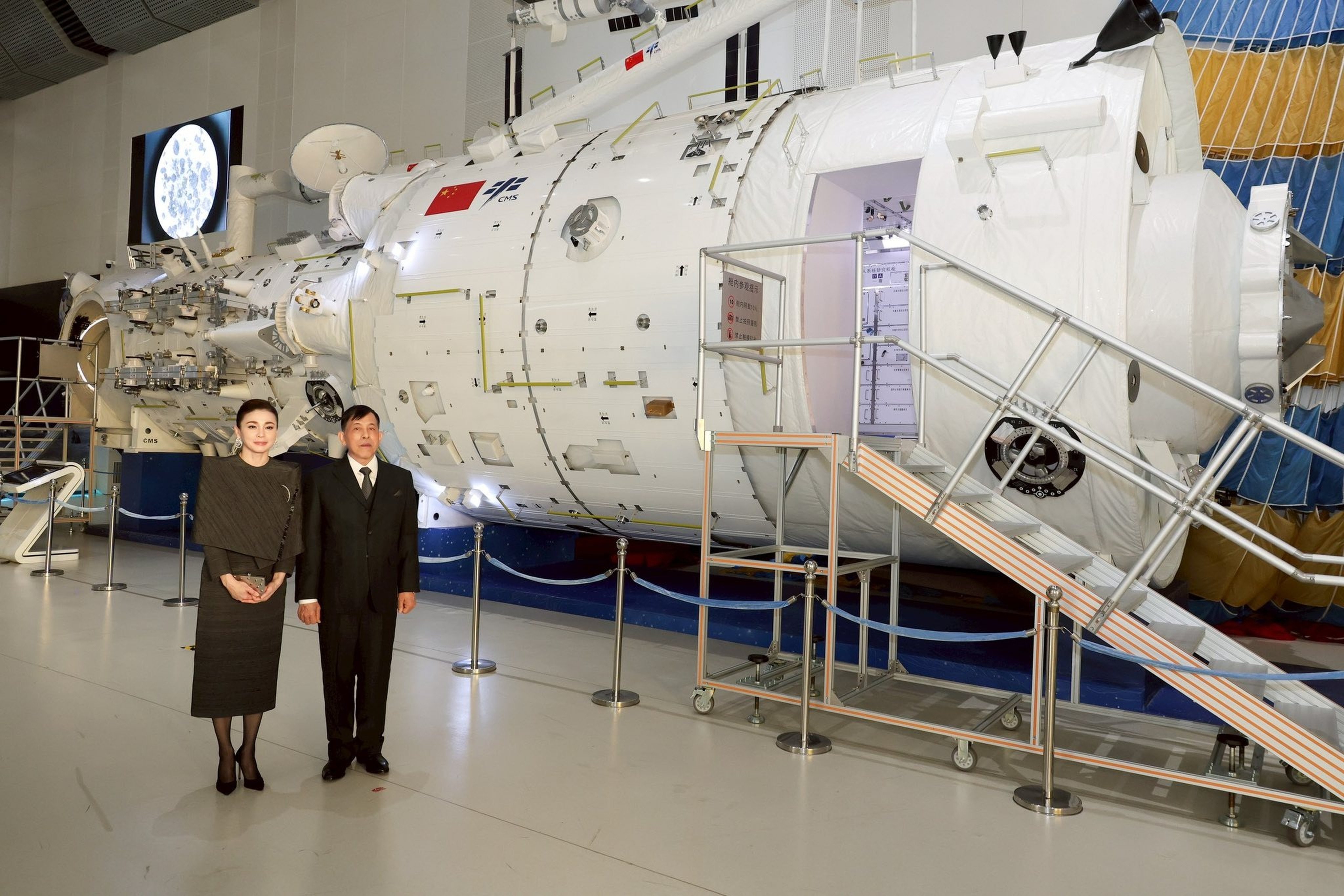 Thailand’s King Maha Vajiralongkorn and Queen Suthida with one of the historic displays during their visit to the Beijing Aerospace City on Sunday. Photo: Thai Royal Office