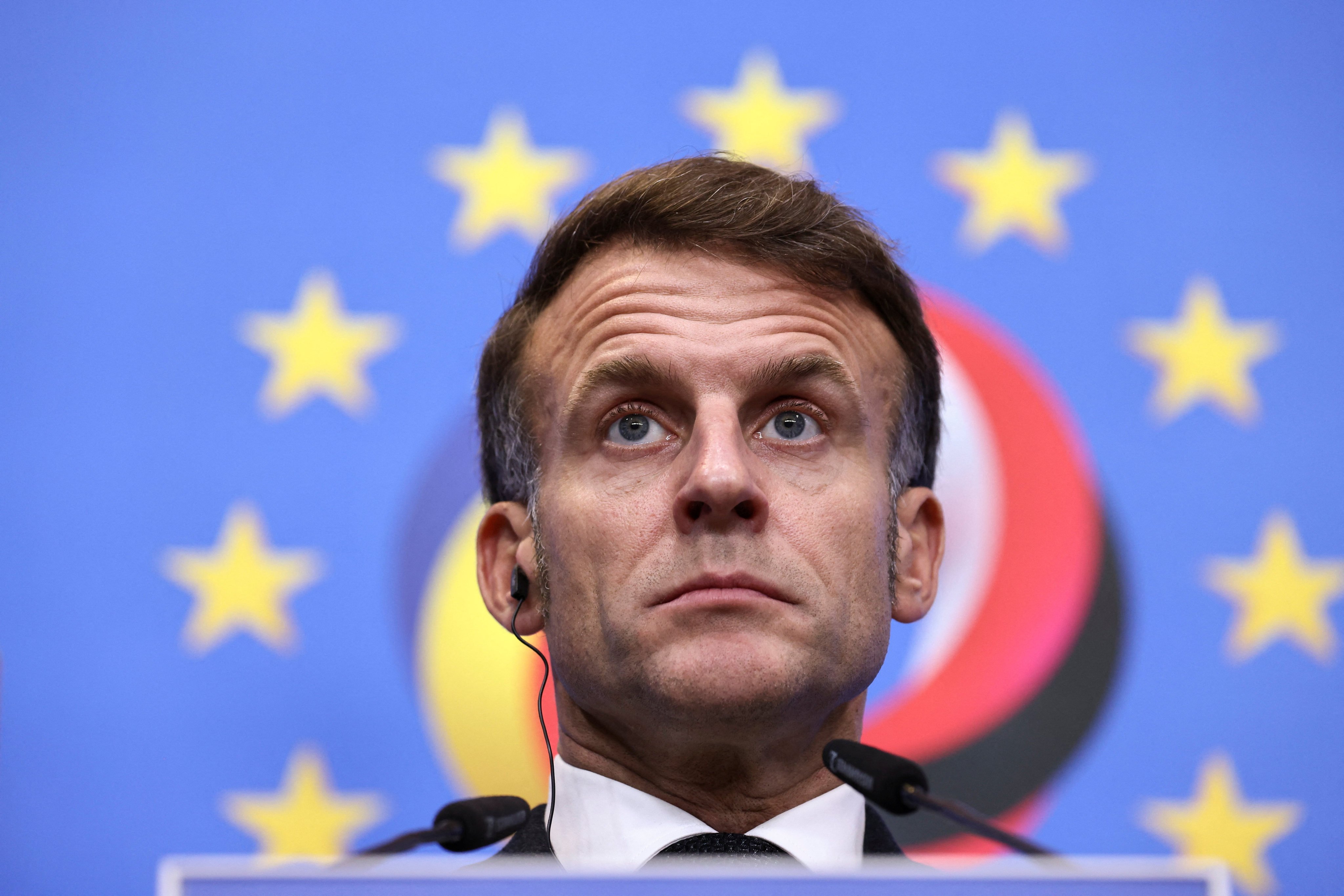 French President Emmanuel Macron attends a press conference in Berlin, Germany, on Tuesday. Photo: Reuters