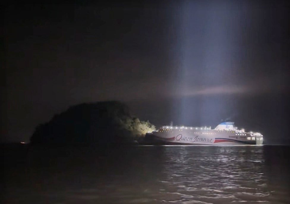 A ferry ran aground off the southwest coast of South Korea, on Wednesday. Photo: The Korea coastguard/Yonhap/AP)