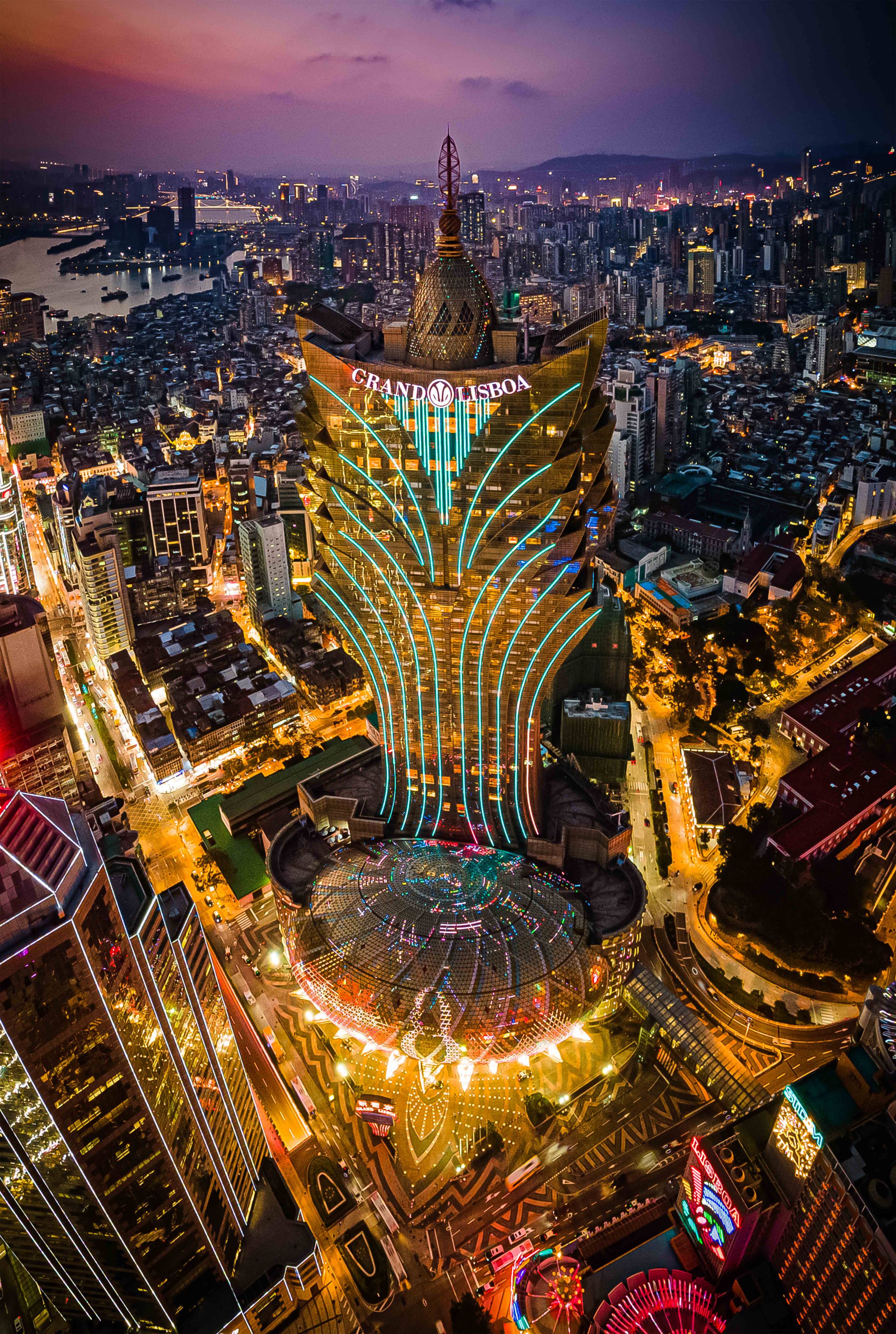 An aerial view of the Casino Grand Lisboa, one of the flagship properties in Macau of SJM Holdings. Photo: Handout