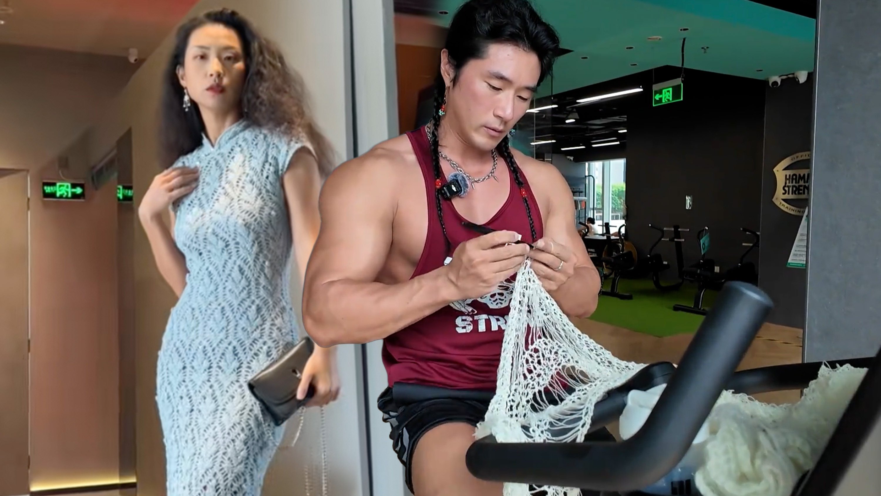 A Chinese radio disc jockey and award-winning bodybuilder has gone viral for crocheting a qipao for his girlfriend. Photo: Douyin