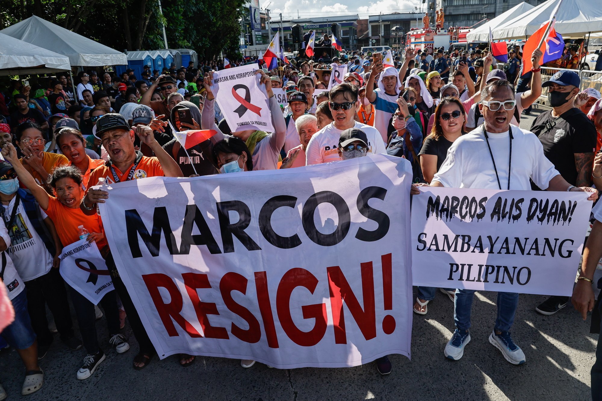 Protesters take part in an anti-corruption rally in Quezon City, Metro Manila, on Sunday. Photo: EPA