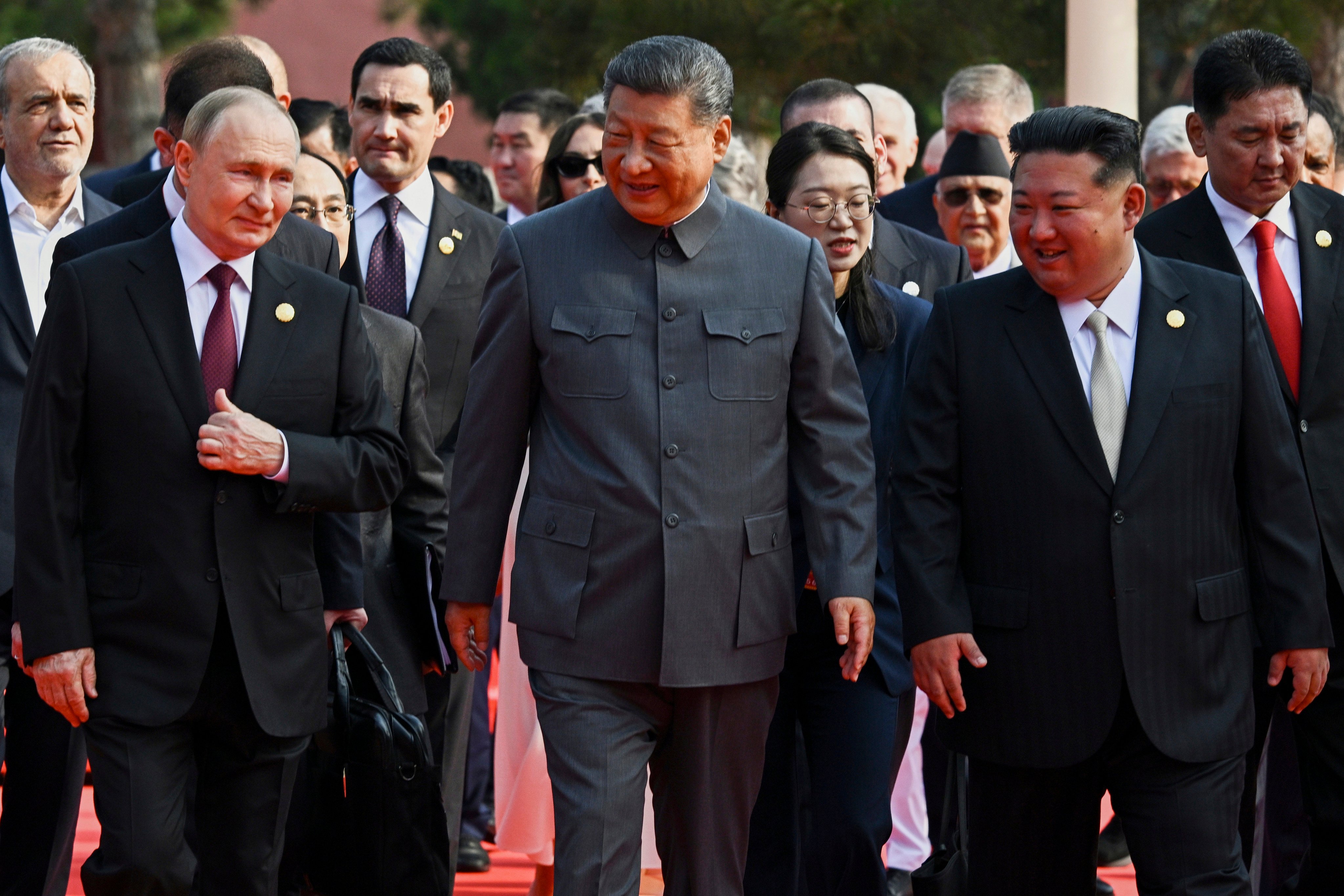 Russian President Vladimir Putin, Chinese President Xi Jinping and North Korean leader Kim Jong Un at a military parade in Beijing in September. Photo: AP