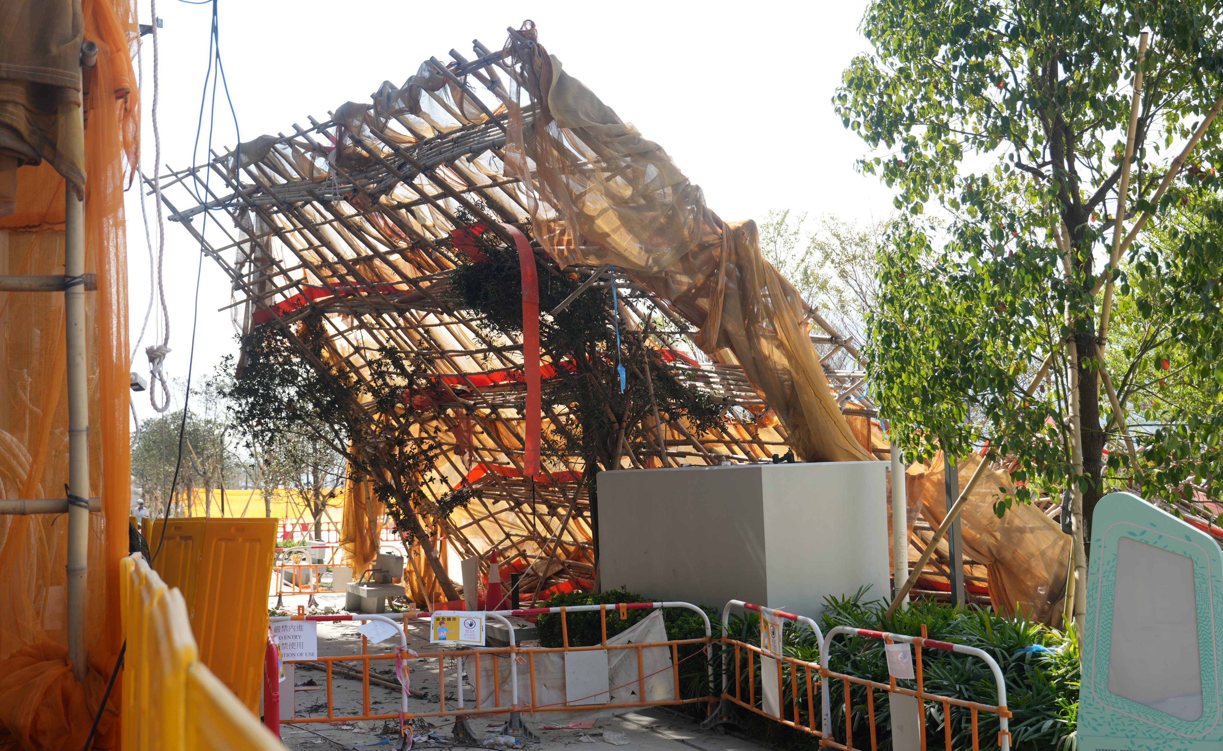 The scene of the fatal incident last February, where the collapse of scaffolding led to the deaths of two female workers. Photo: Sam Tsang
