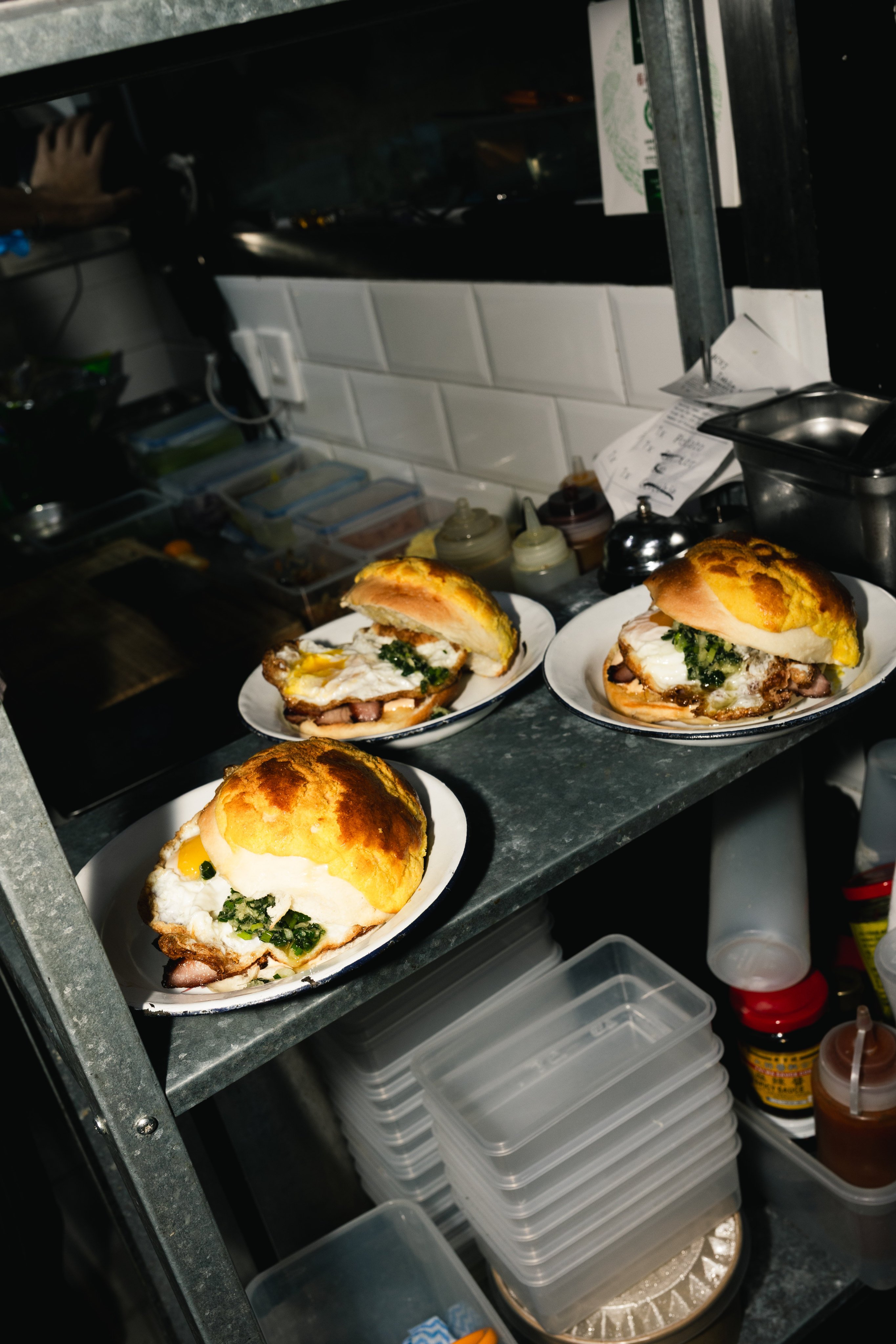 The star of the night, the pineapple bun sandwich with char siu.