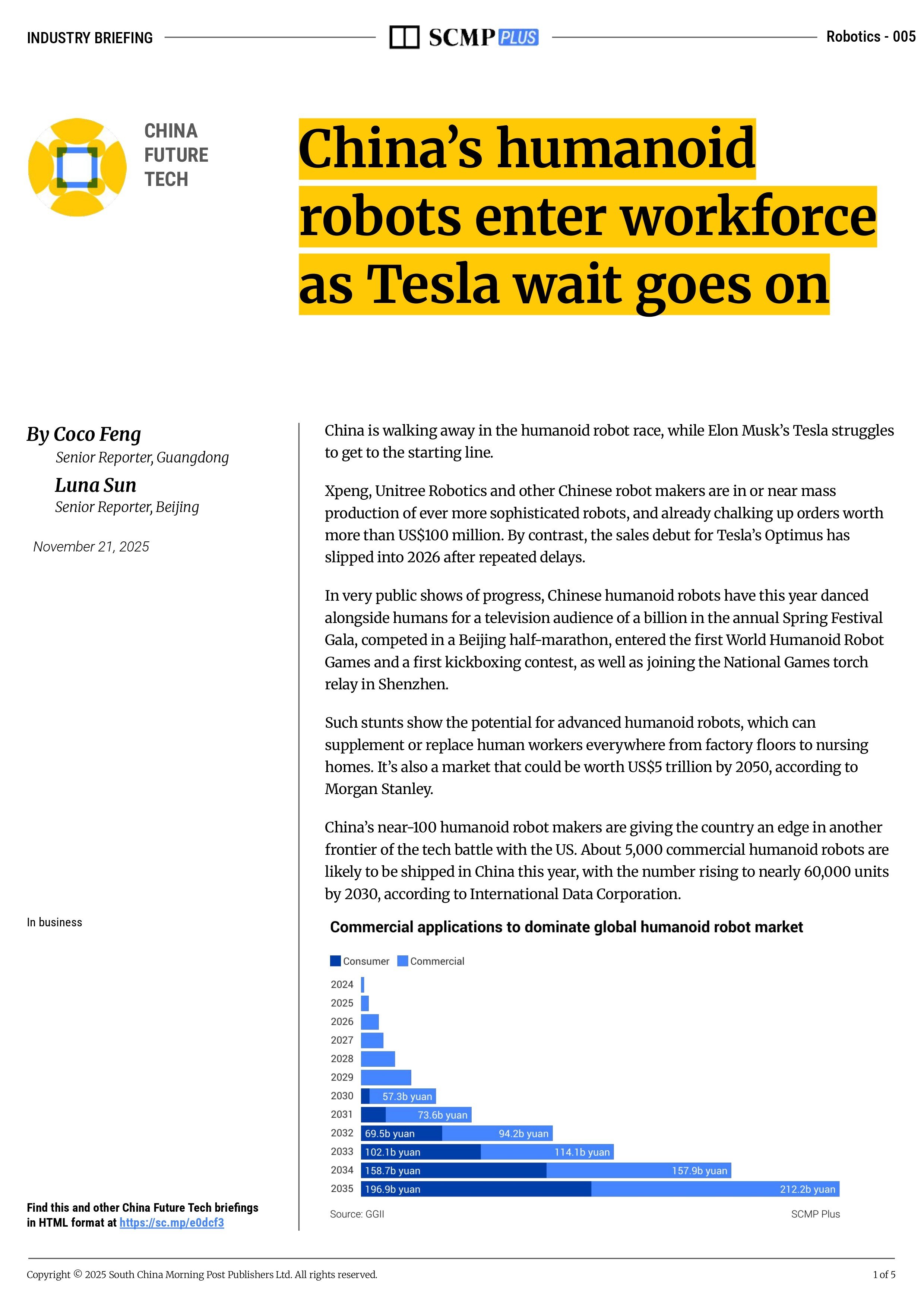 China’s humanoid robots enter workforce as Tesla wait goes on