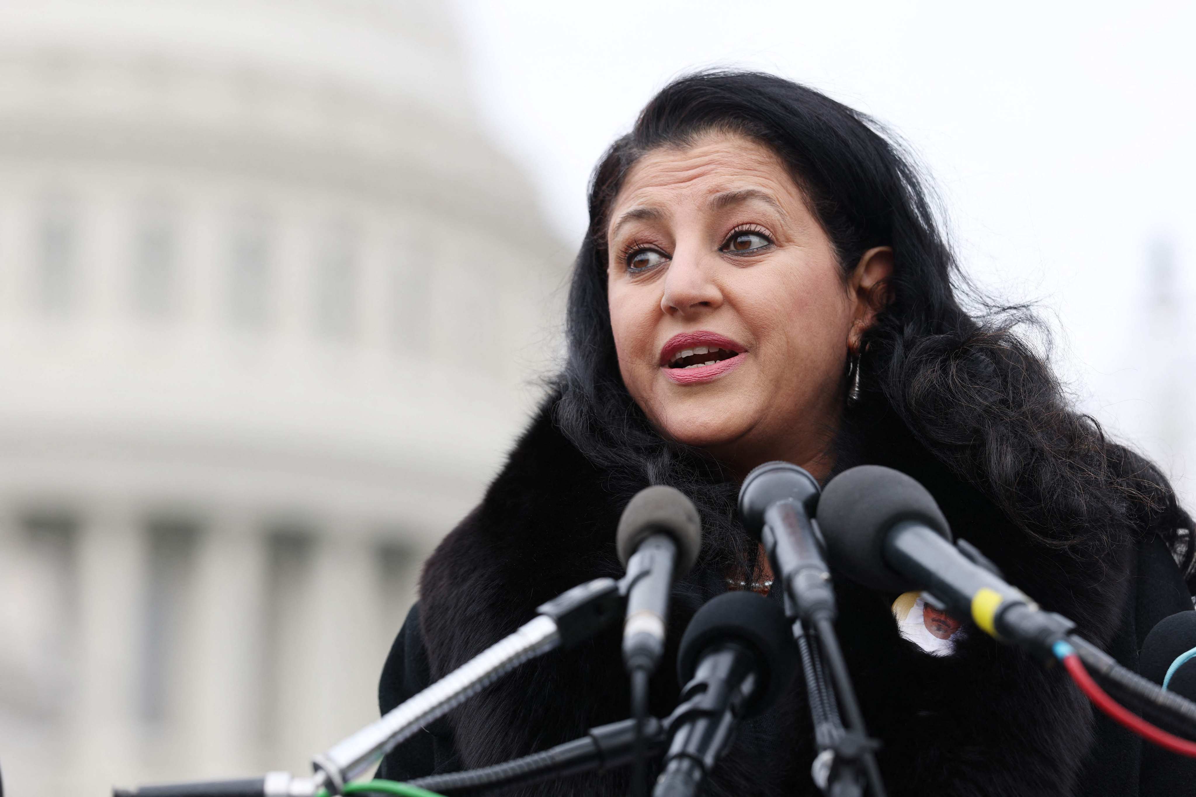 Hanan Elatr Khashoggi, the wife of slain journalist Jamal Khashoggi, speaks at a news conference in Washington on Friday. Photo: AFP