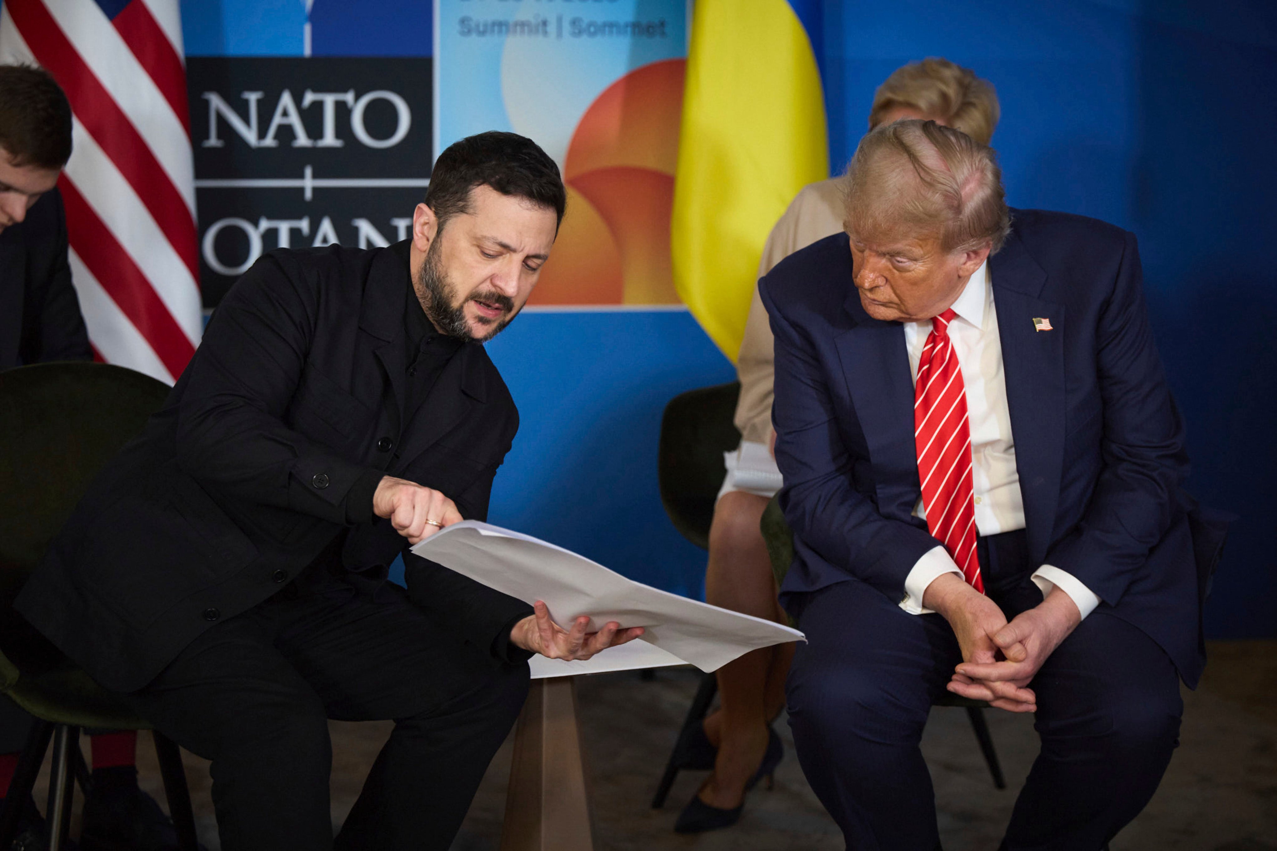 US President Donald Trump (right) meets with Ukrainian President Volodymyr Zelensky on the sidelines of the Nato Summit in the Hague in June. Photo: Ukraine Presidency/dpa