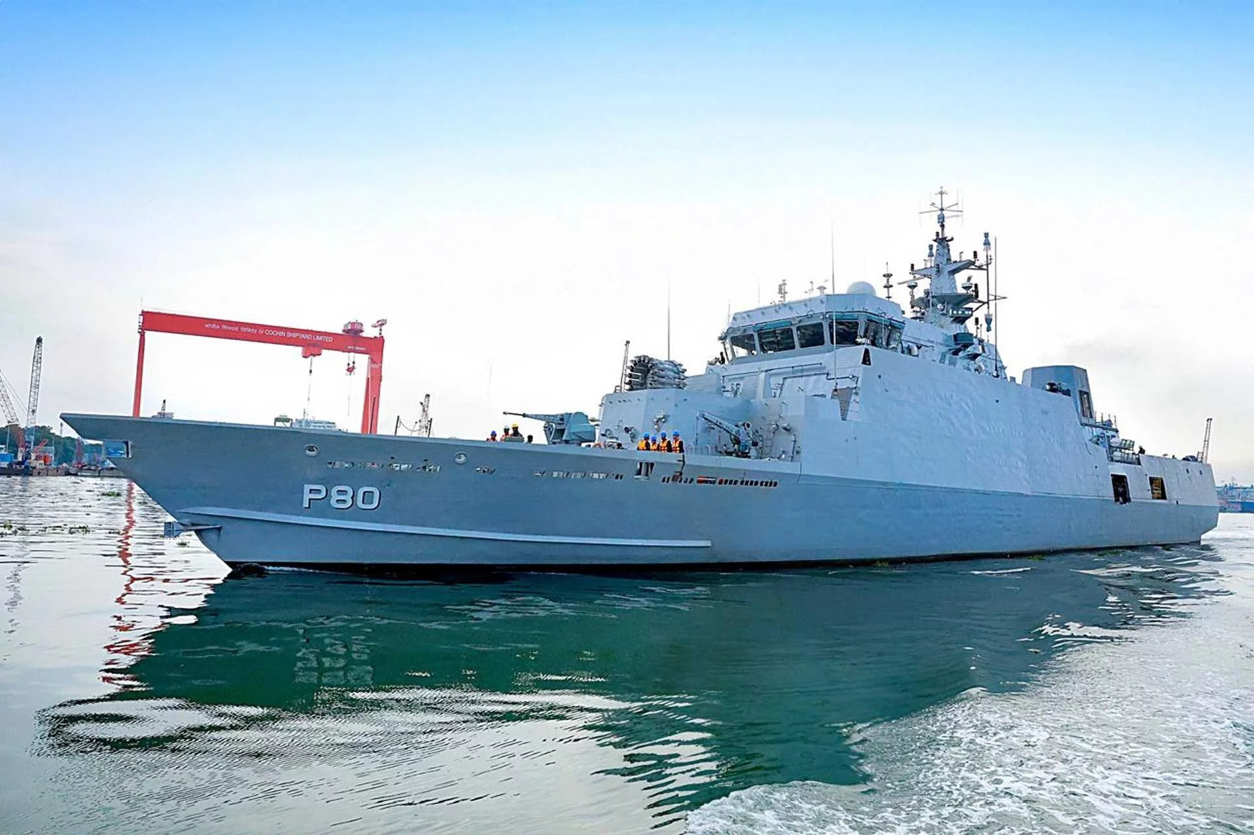 The INS Mahe is one of a new class of small corvettes specifically designed to operate in coastal and littoral zones. Photo: Handout