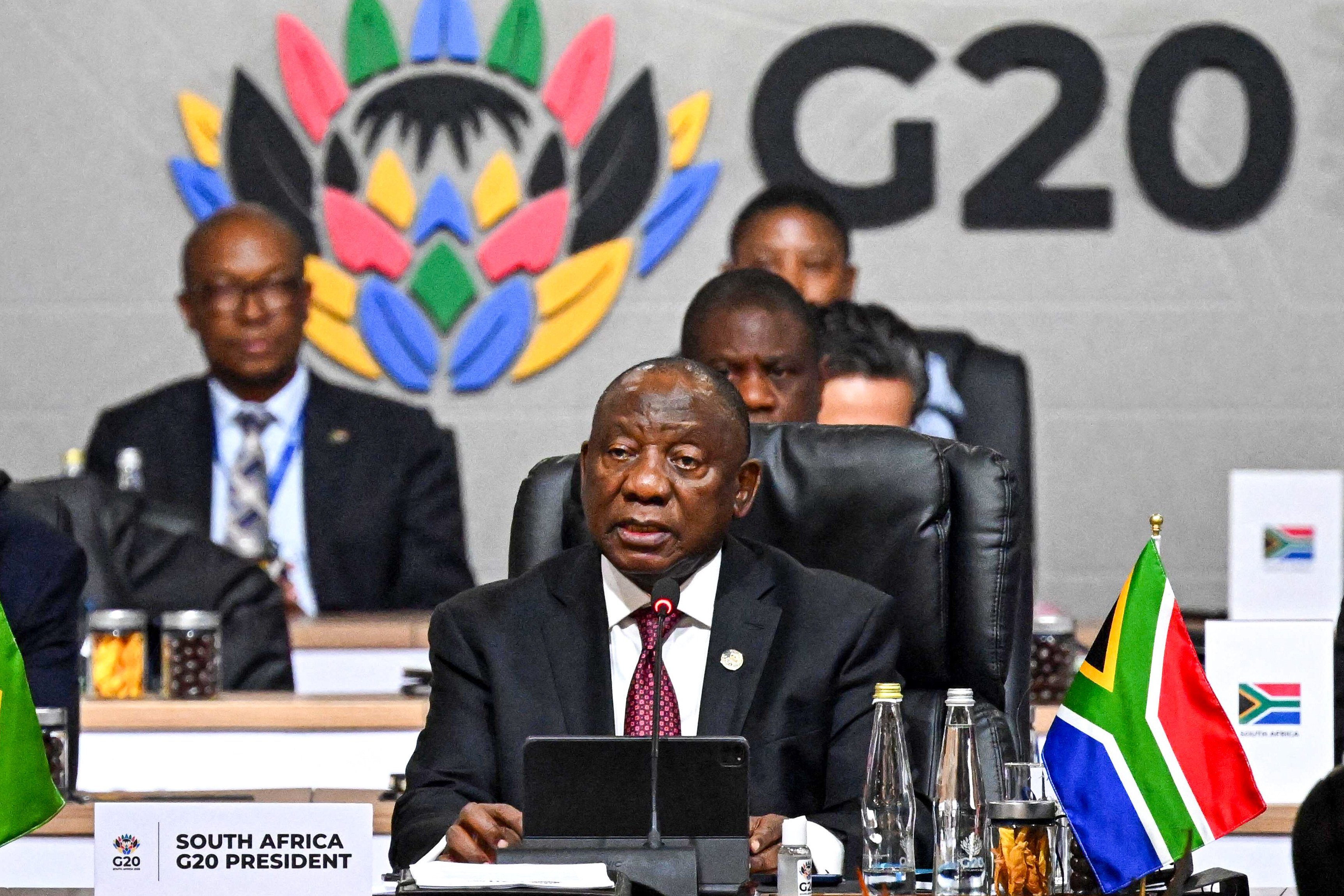 Cyril Ramaphosa, the president of South Africa,  delivers the opening speech as he chairs the G20 summit  plenary session, in Johannesburg on November 22. Photo: AFP