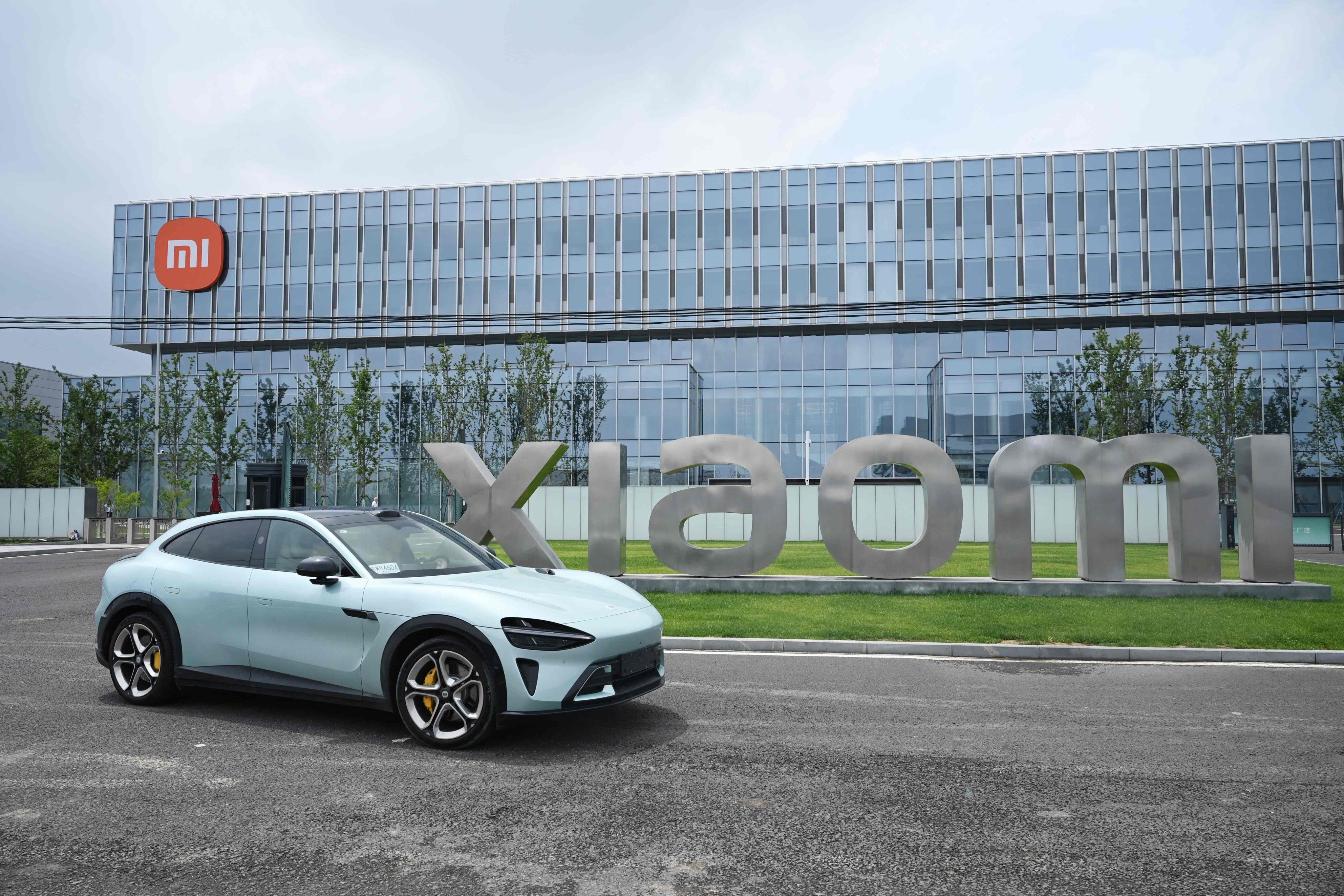 A Xiaomi car seen outside the company’s electric vehicle factory in Beijing. Photo: AFP