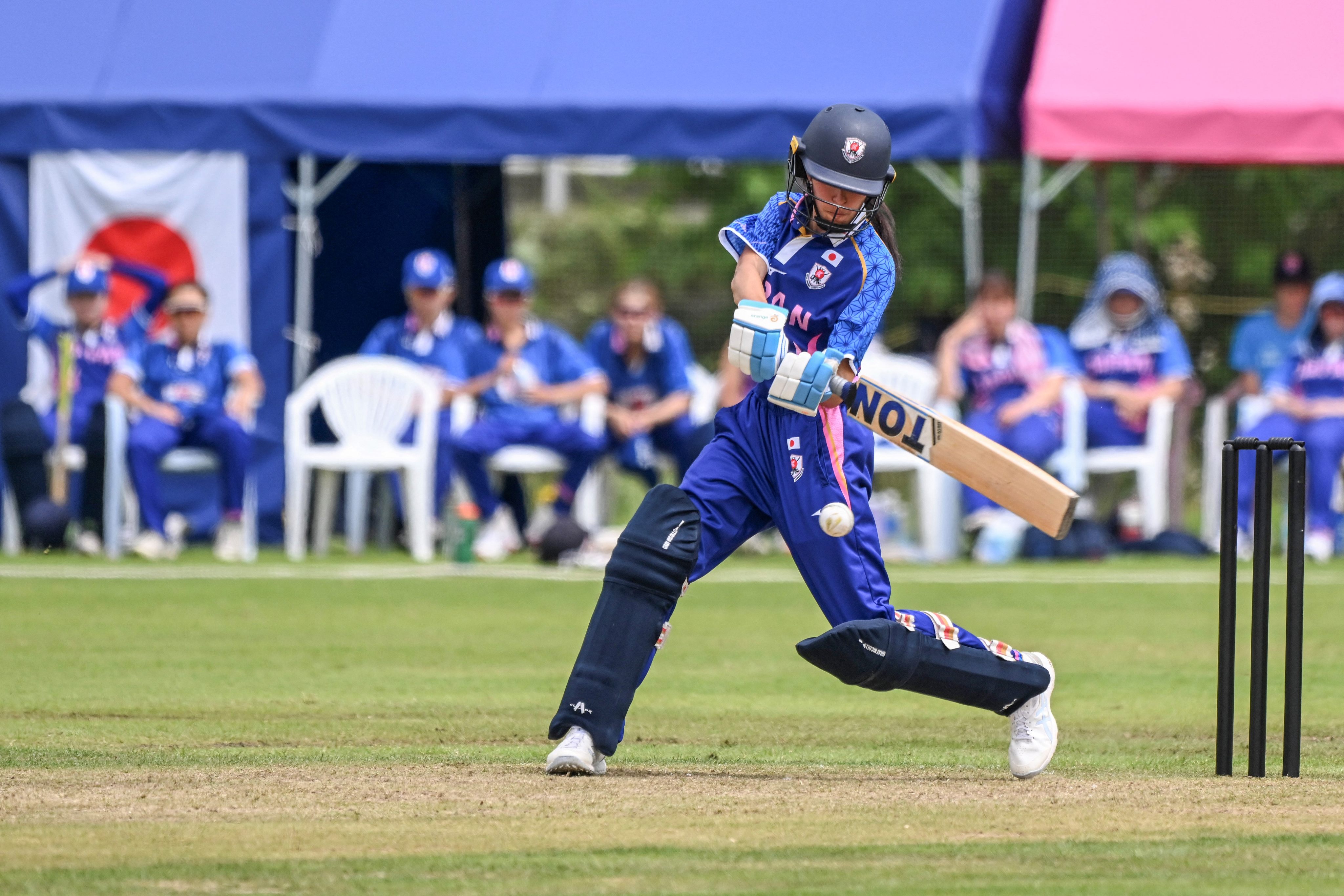 Japan’s Ahilya Chandel bats during the women’s Sano City International Trophy match between Japan and Hong Kong in Sano. Photo: AFP