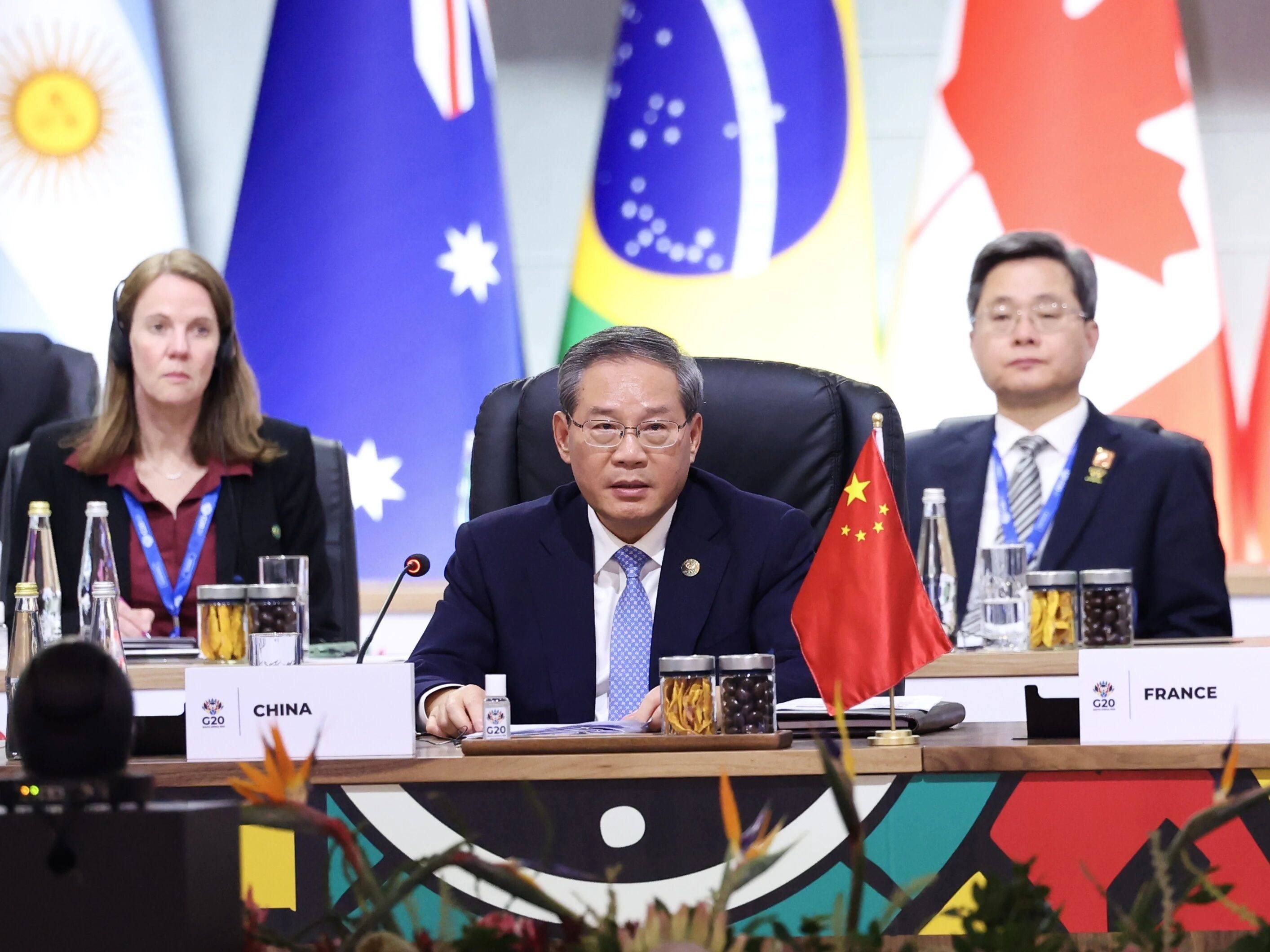 Chinese Premier Li Qiang addresses the first session of the 20th G20 summit, in Johannesburg, South Africa, on Saturday. Photo: Xinhua